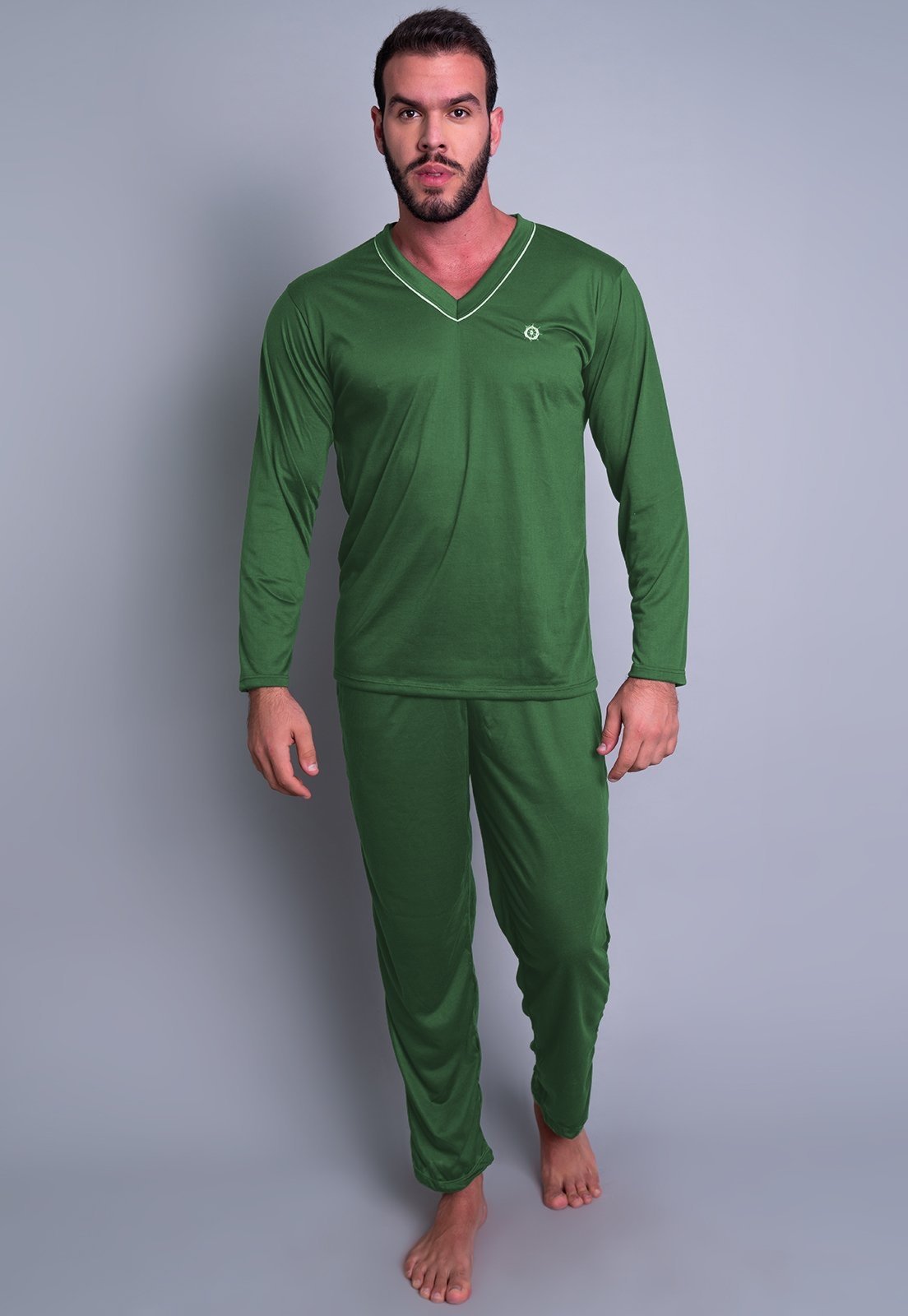 Pijama MVB Modas Adulto Blusa Manga Comprida E Calça Verde