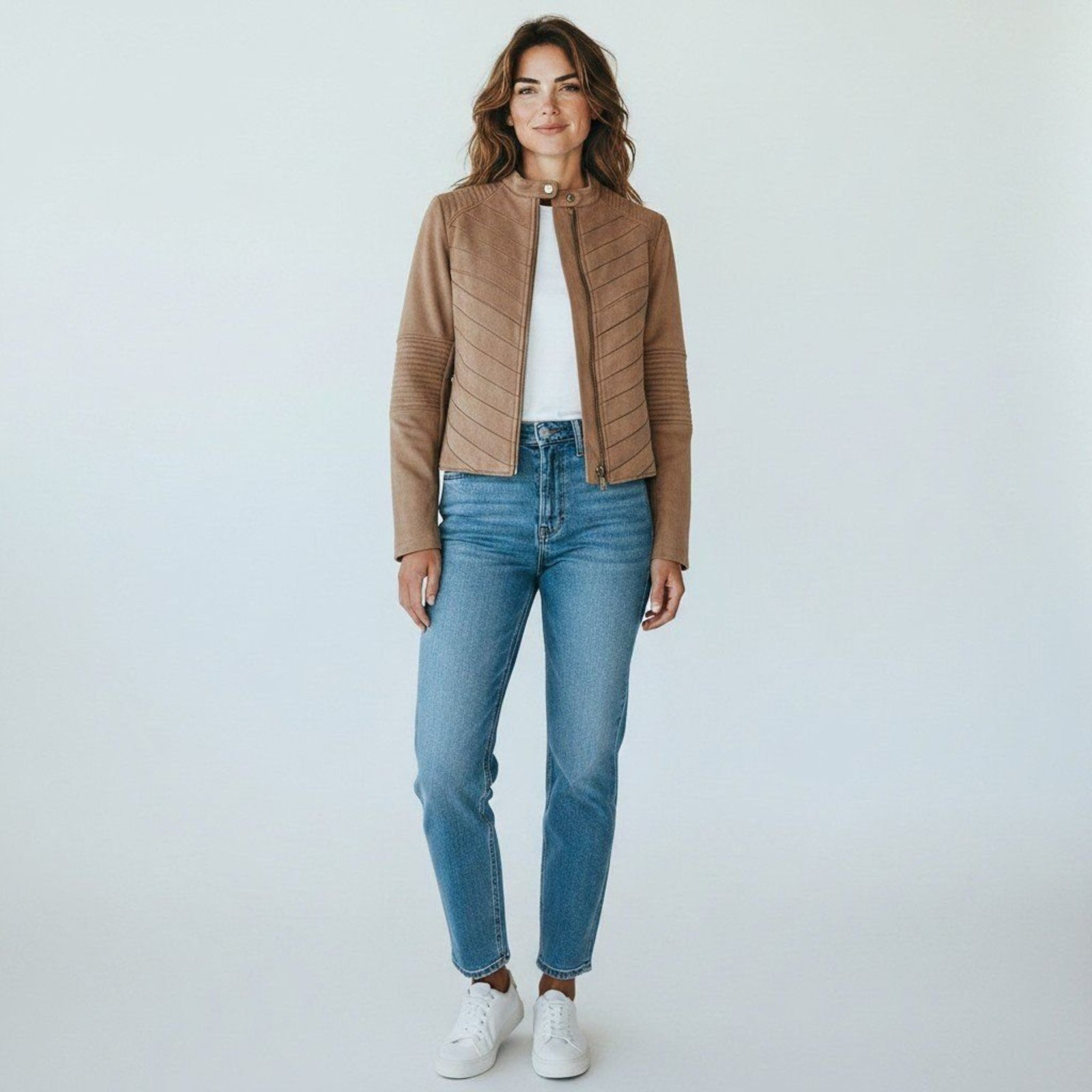 Jaqueta Feminina Suede Alpelo com Recortes Caramelo 40600029 - Bege - Alpelo