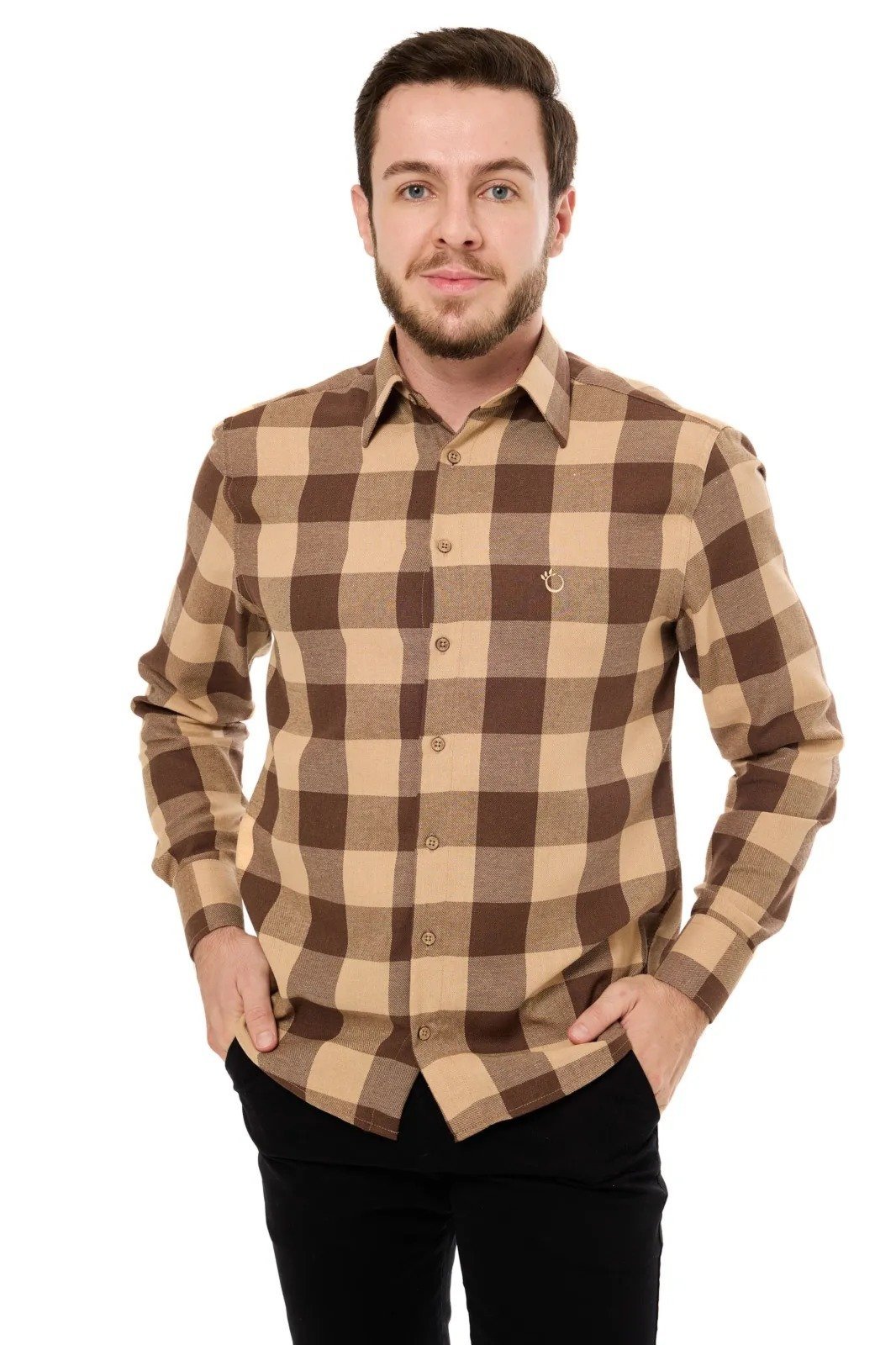 Camisa de Flanela Masculina Olimpo Clássica Xadrez Marrom