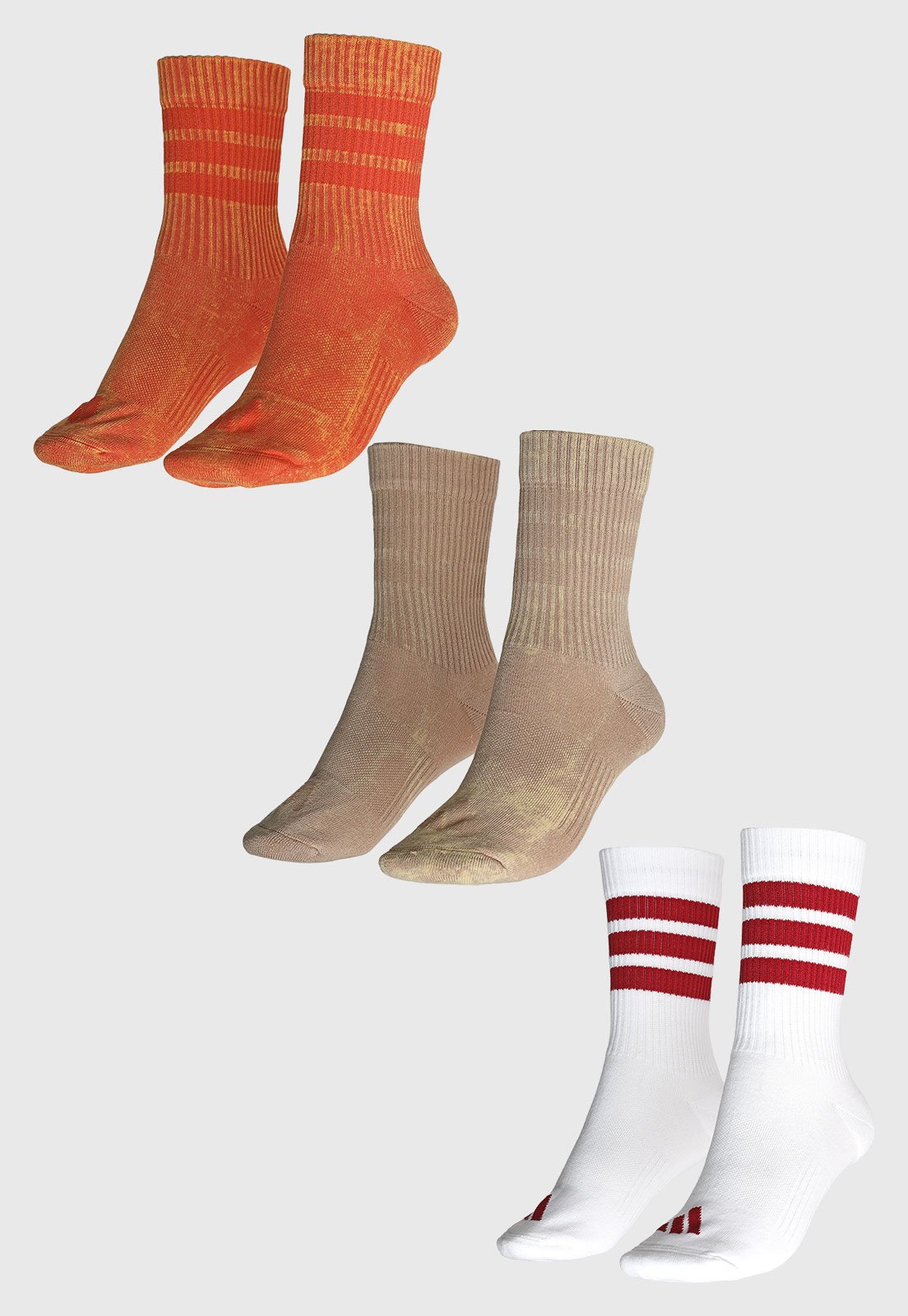 Vista 3 Kit 3 Pares de Meias Feminino adidas 3 Listras Cano Médio adidas performance laranja adidas performance laranja
