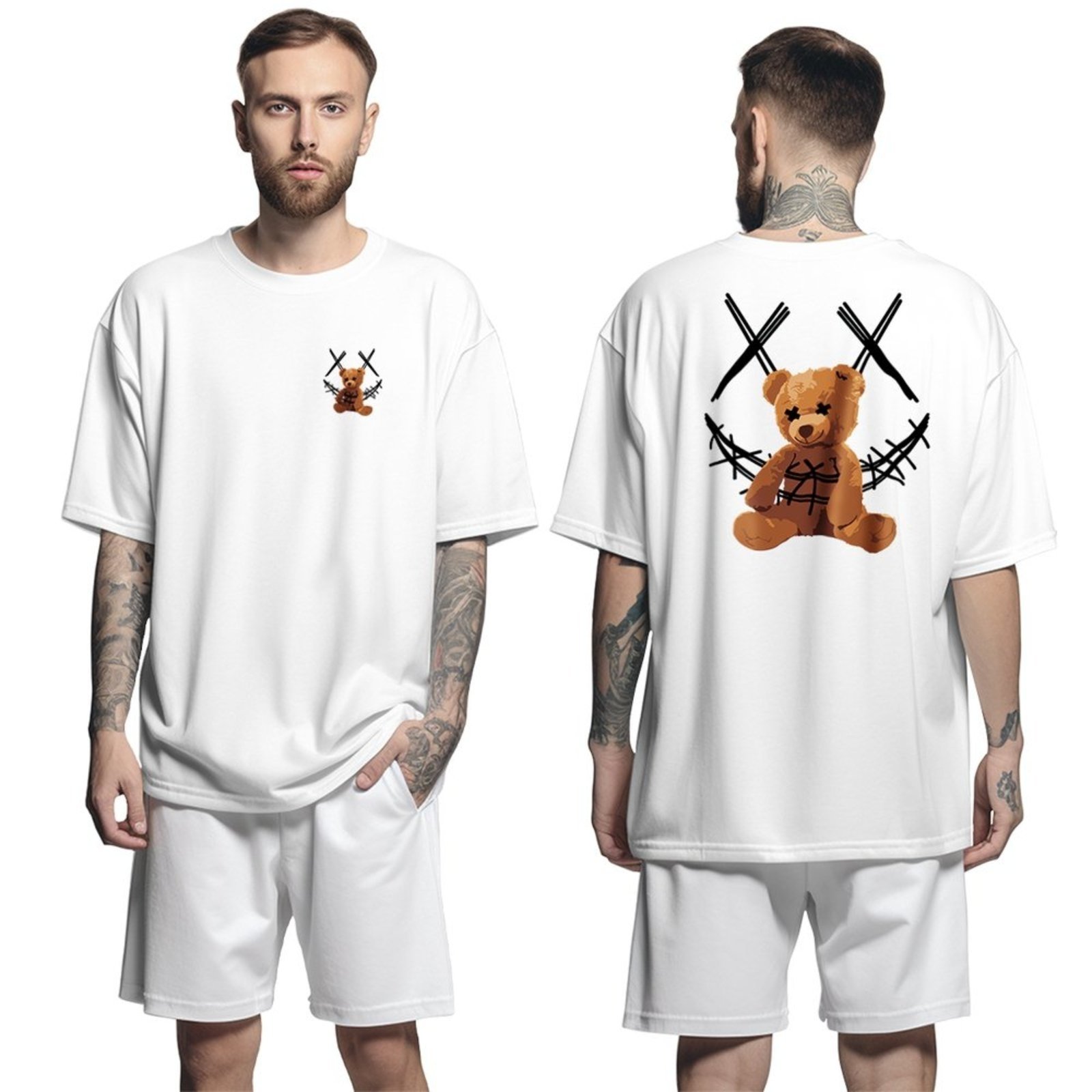 Camiseta Oversized Streetwear Genuine Grit Masculina Larga 100% Algodão 30.1 Smiley Ted – Branco – P