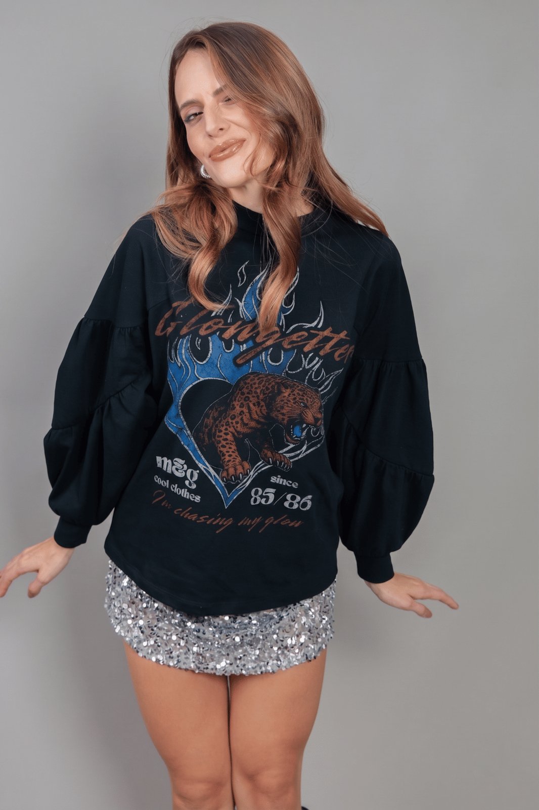 Blusa Manga Longa Ampla Preta Glowgetter marinaegabriella
