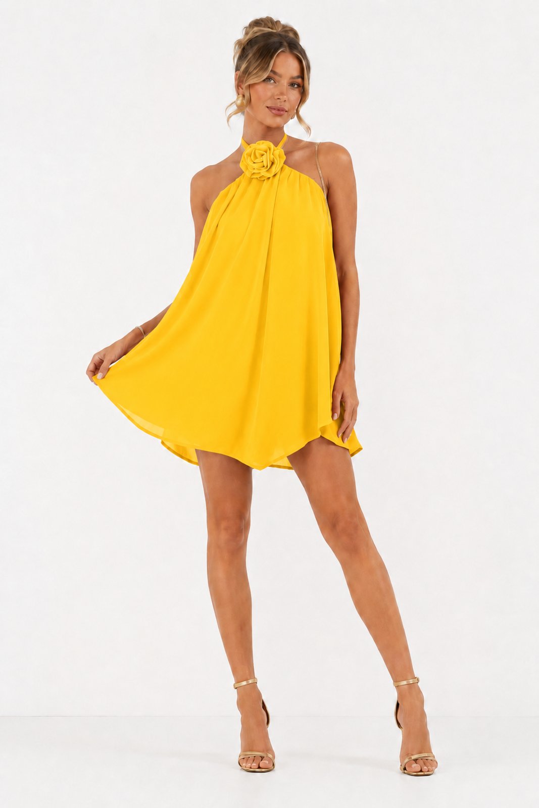Vestido Curto D Bell Outlet Fashion Frente Única Amarelo