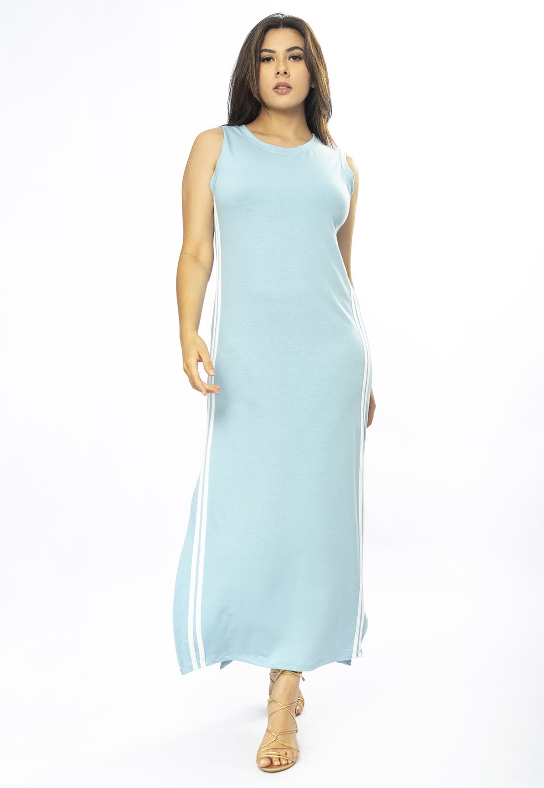 Vista 3 Vestido Amazônia Vital Midi Faixa Lateral Azul Amazonia Vital off-white azul