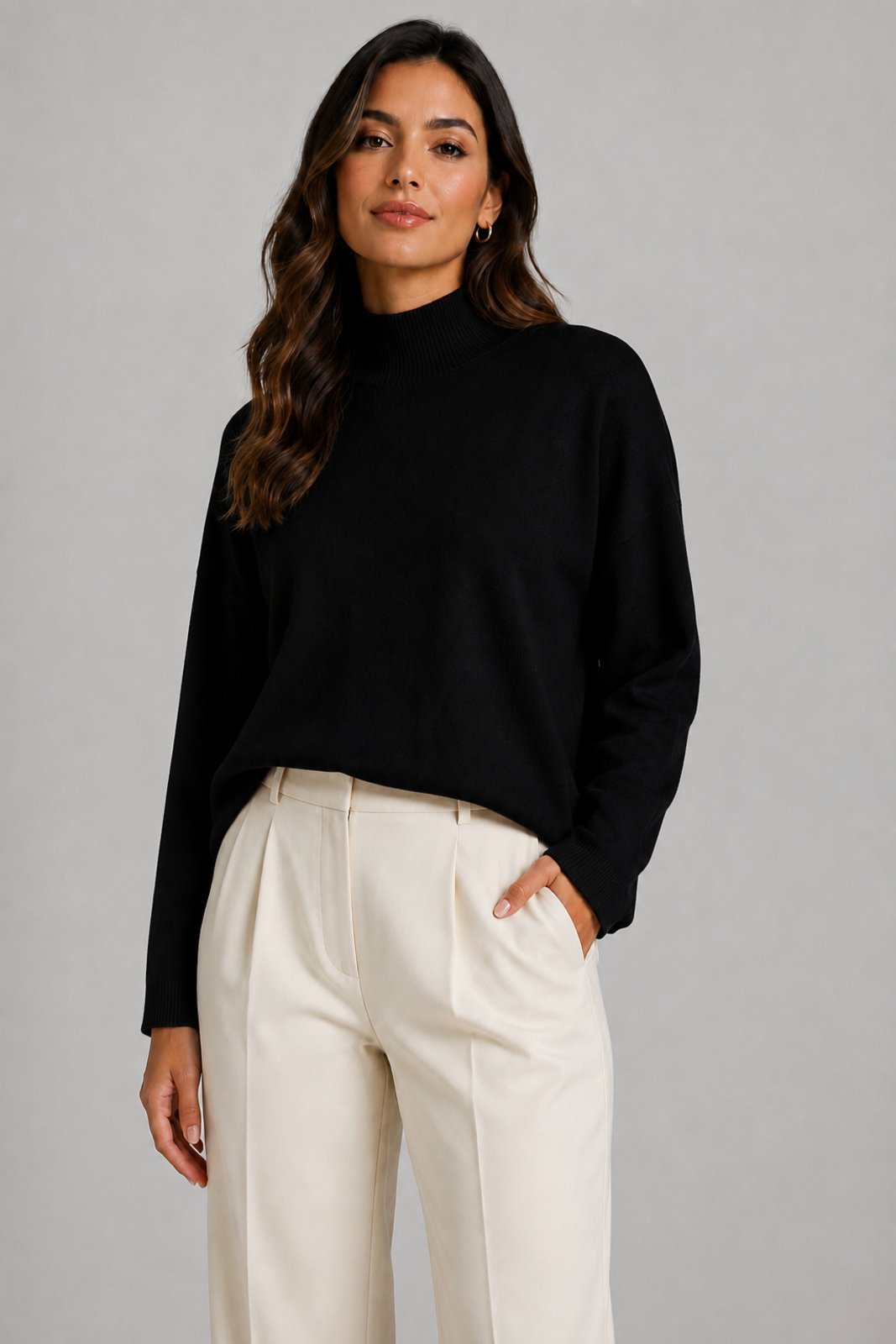 Blusa Tricot D Bell Outlet Fashion Gola Alta Preta