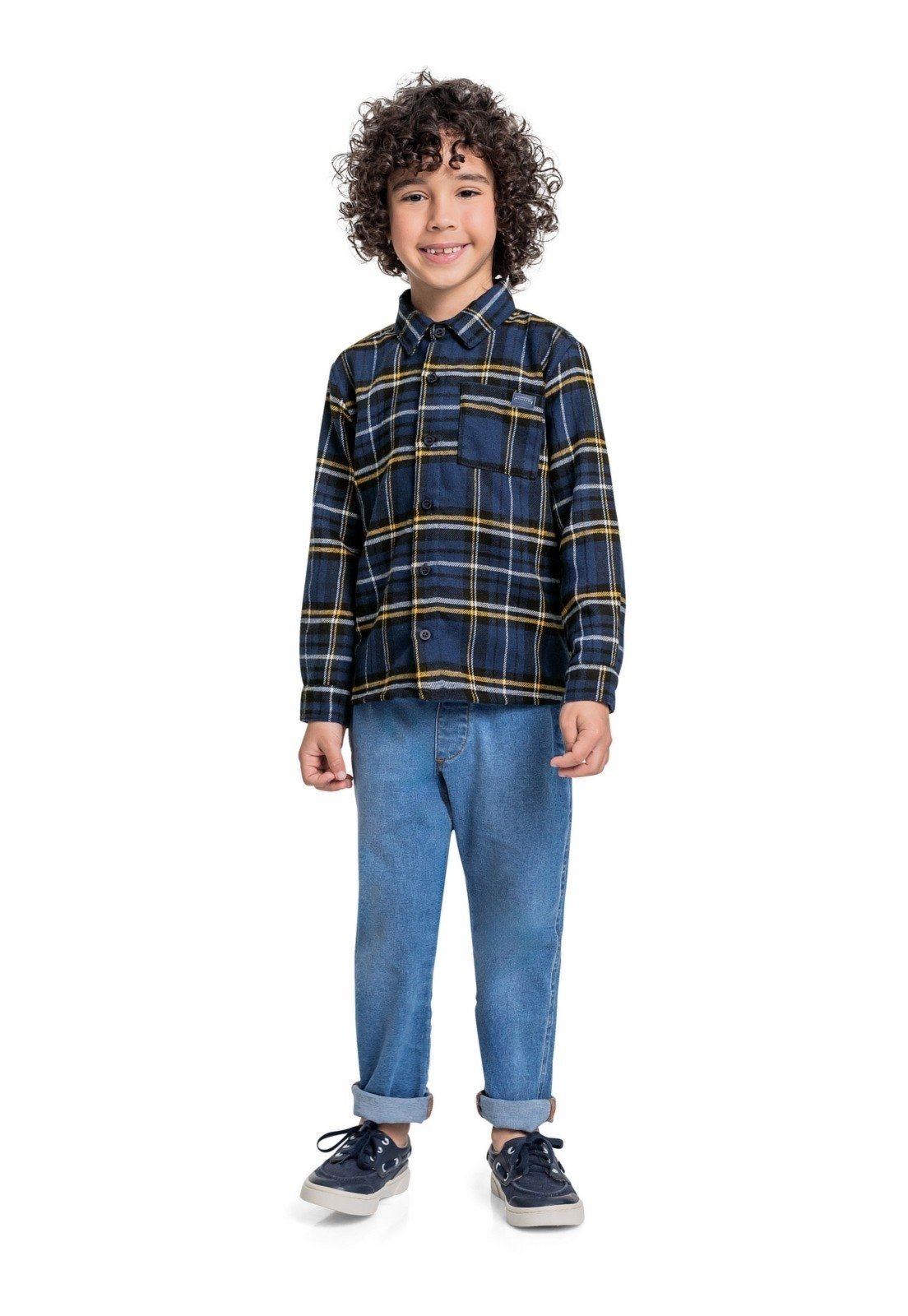 Vista 2 Infantil - Camisa Manga Longa Xadrez para Menino Quimby azul marinho Quimby azul marinho