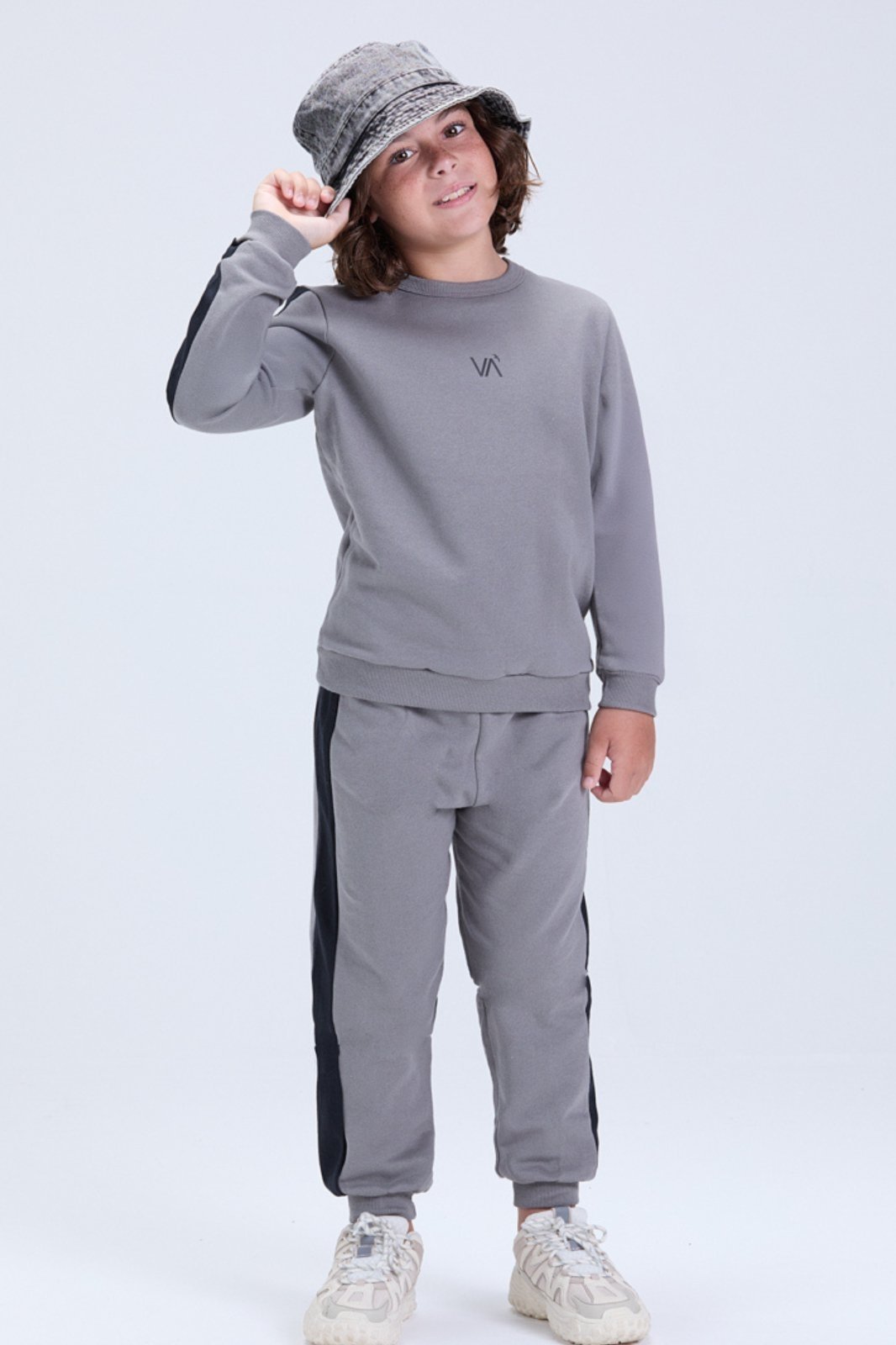 Infantil - Conjunto de Inverno Masculino Moletom Faixas Laterais