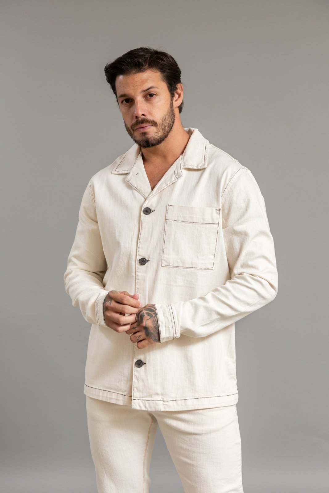 Jaqueta Parka Masculina de Sarja Off White Grande Dialogo