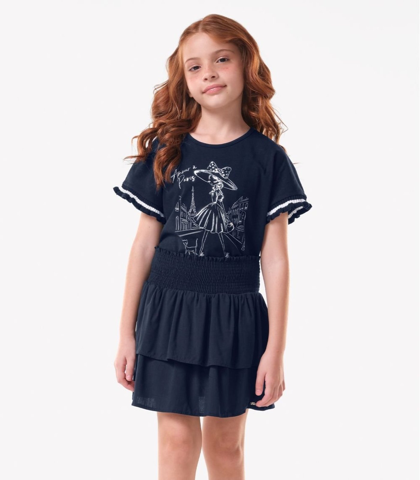 Infantil - Saia Viscose Slub Babados Trick Nick Azul