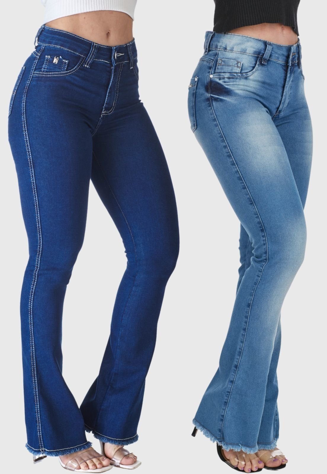 Kit 2 Calças Flare Jeans HNO Jeans Petit Flare Azul Marinho e Azul Stonada