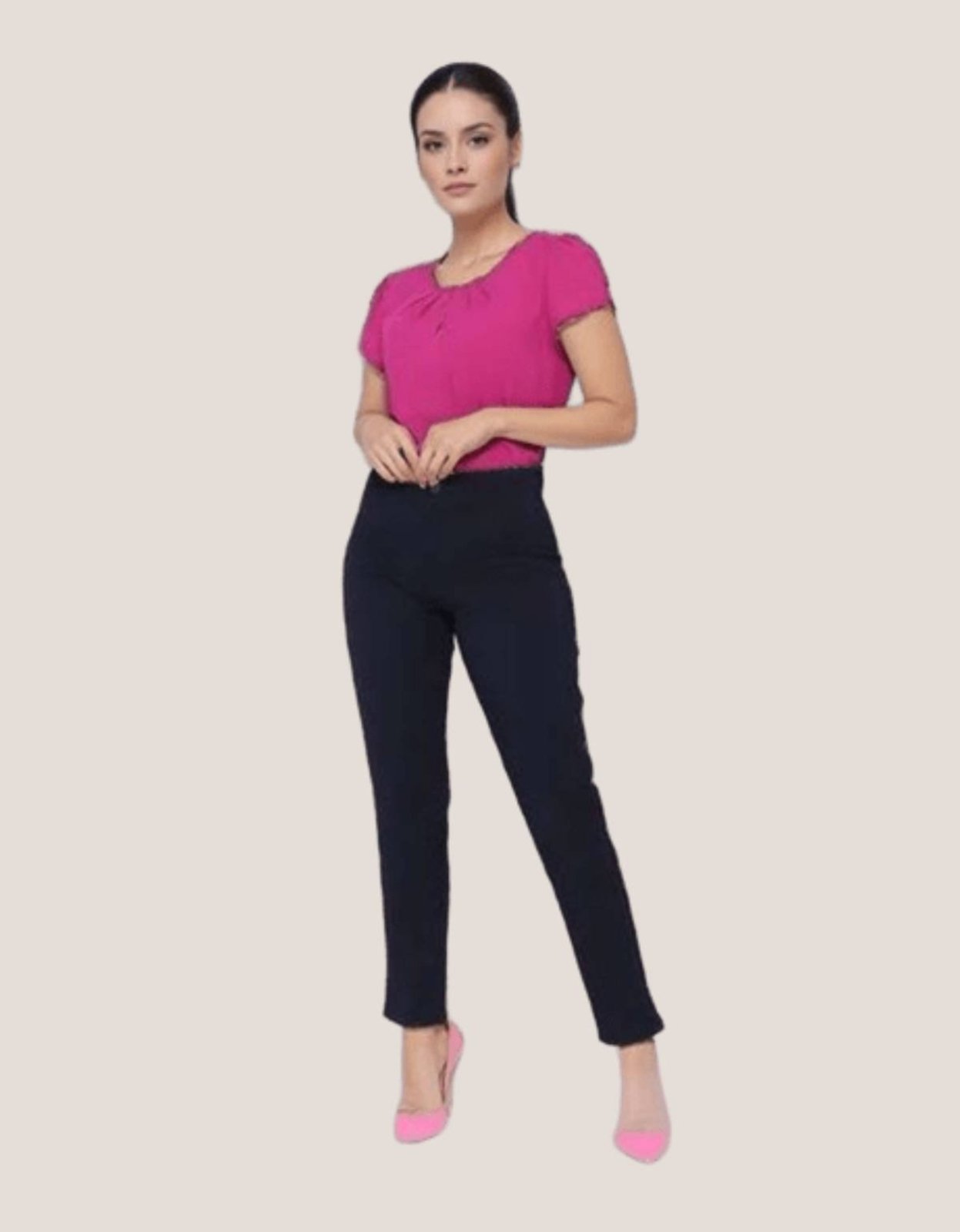 Calça Feminina Pompier Alfaiataria Prada Cigarrete Azul Escuro