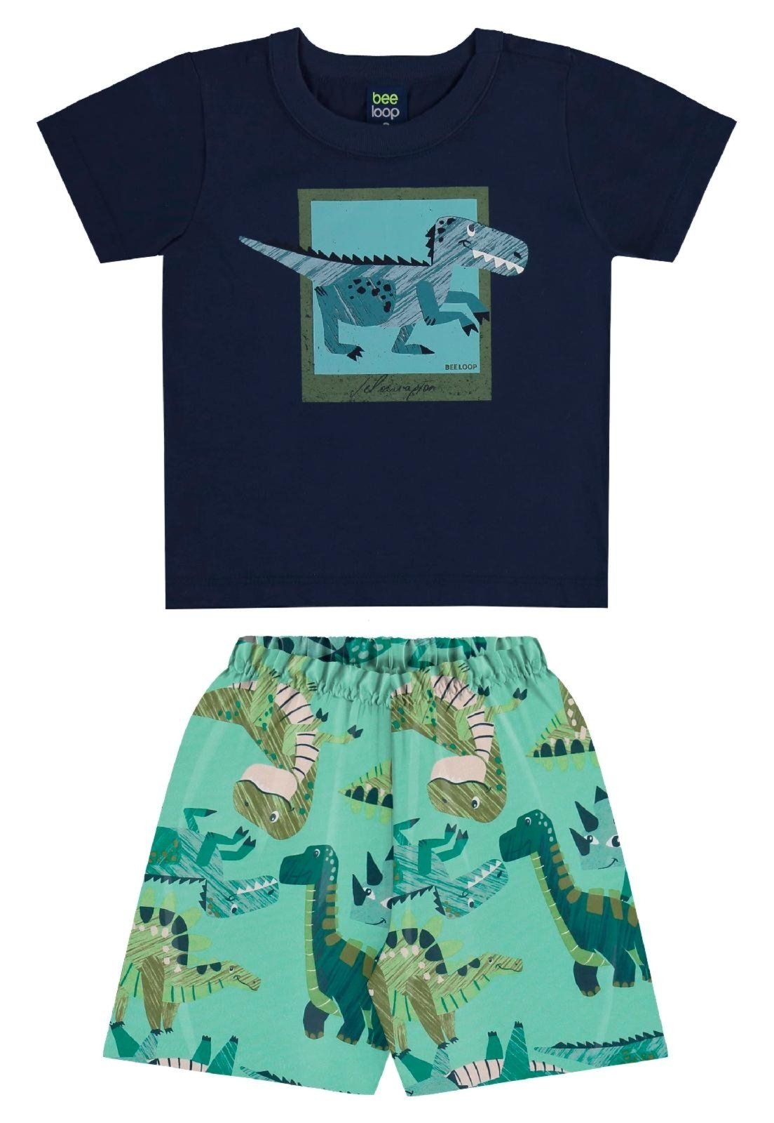 Infantil - Conjunto Dino Camiseta Bermuda Bee Loop Azul Marinho