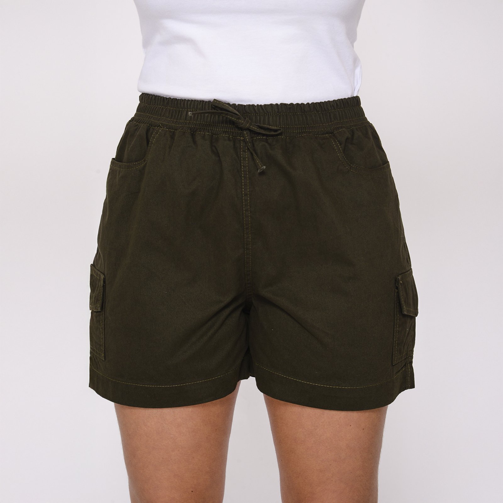 Vista 3 Shorts Cargo Feminino de Algodão Conforto e Estilo Casual Cintura Elástica Bolsos Laterais azul/azul marinho azul azul/azul marinho azul