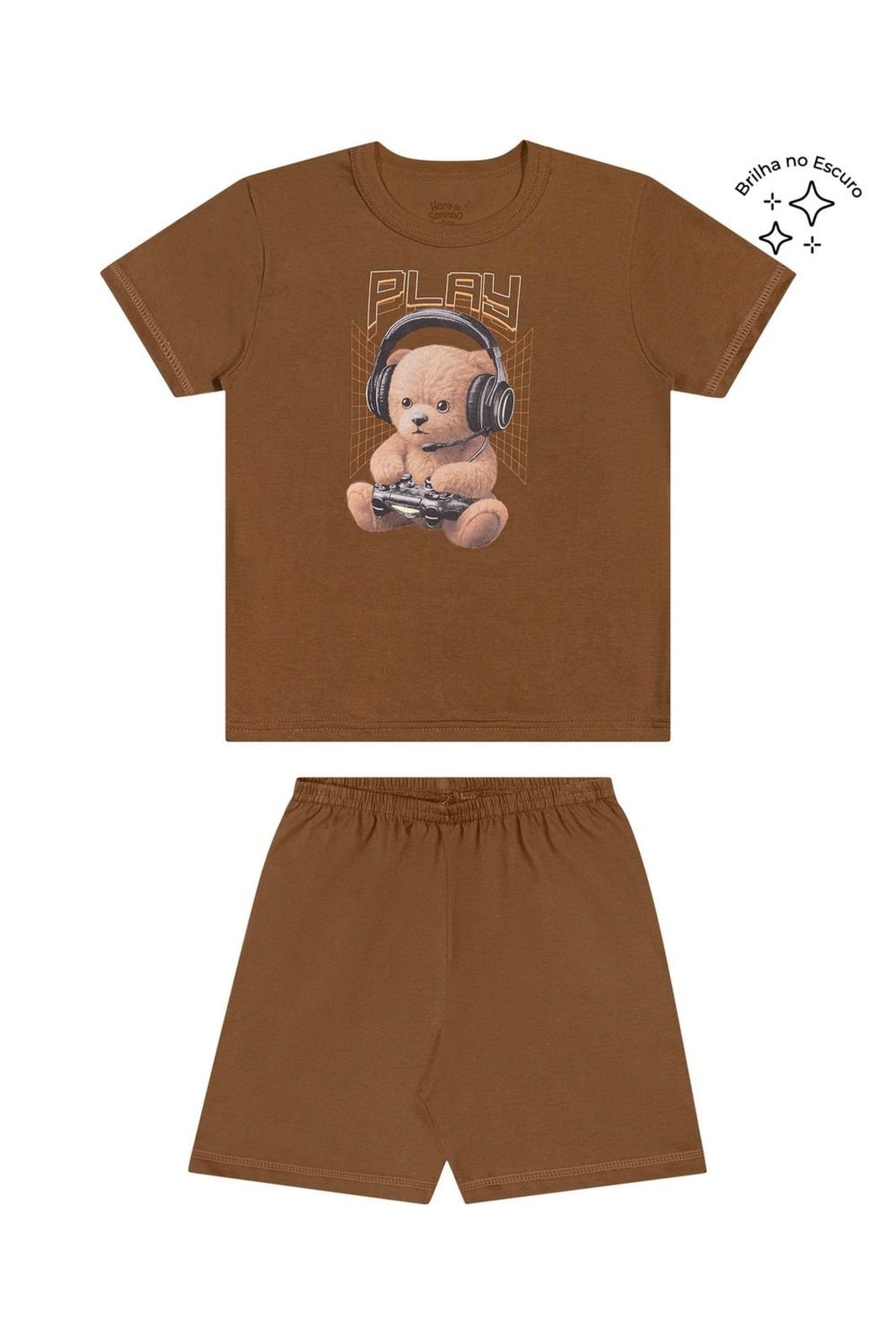 Pijama Menino Ursinho Gamer Elian Marrom