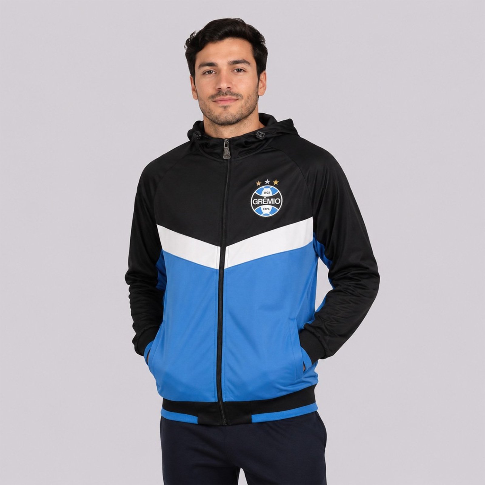 Jaqueta Grêmio Trilobal com Capuz Tricolor