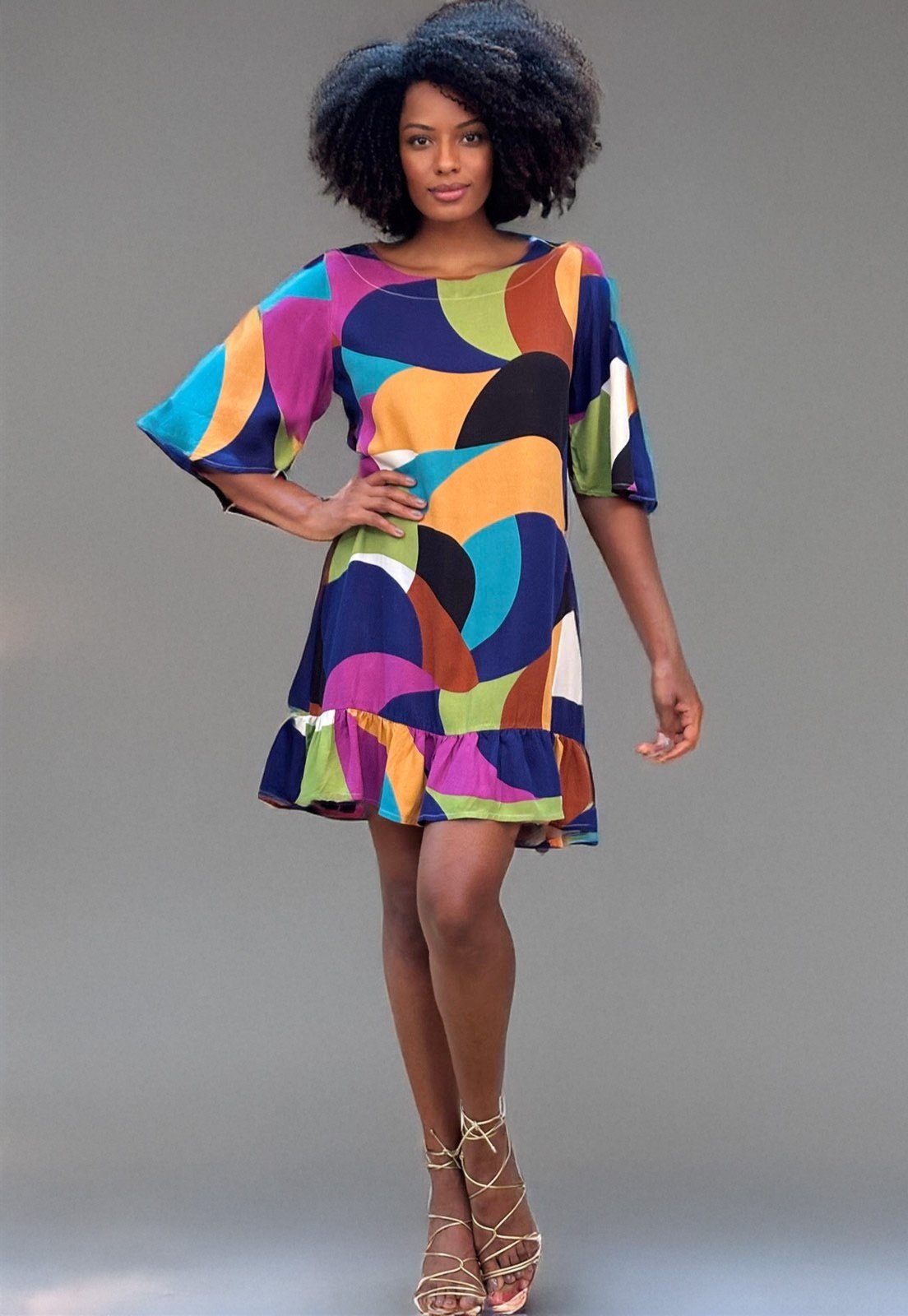 Vista 2 Vestido Amazonia Vital Curto Viscose Estampa Jardim Amazonia Vital amarelo/azul/estampado/multicolorido/verde azul