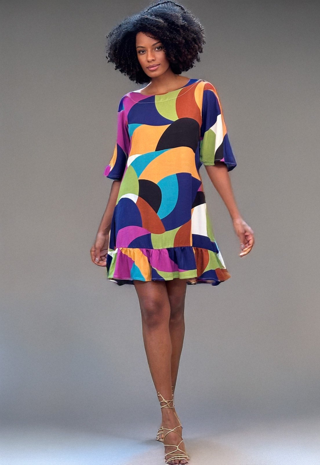 Vista 3 Vestido Amazonia Vital Curto Viscose Estampa Jardim Amazonia Vital amarelo/azul/estampado/multicolorido/verde azul