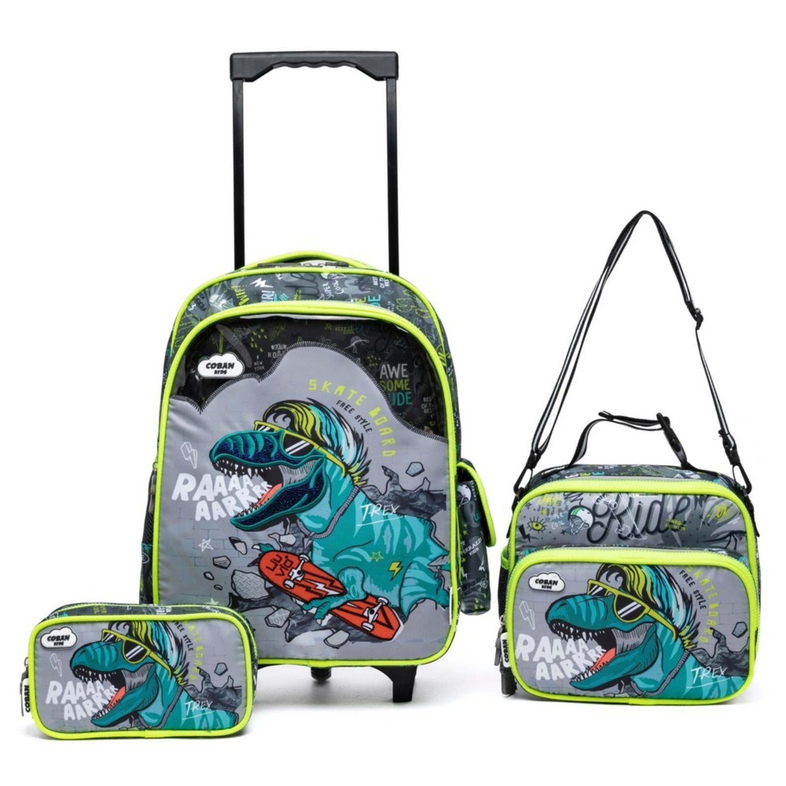 Infantil - Kit Mochila De Rodinha Estojo Lancheira Escolar Menino Reforçado