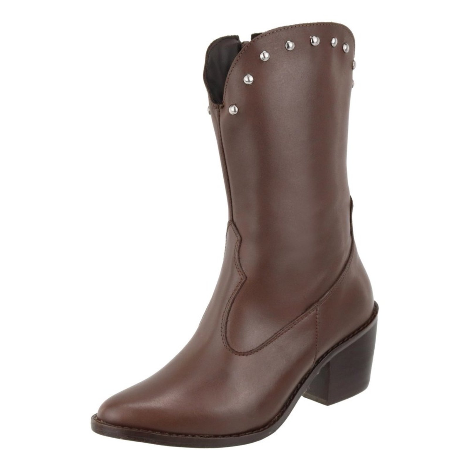 Bota em Couro Texana Western Cano Medio Bico Fino Country Chocolate Kuento Shoes