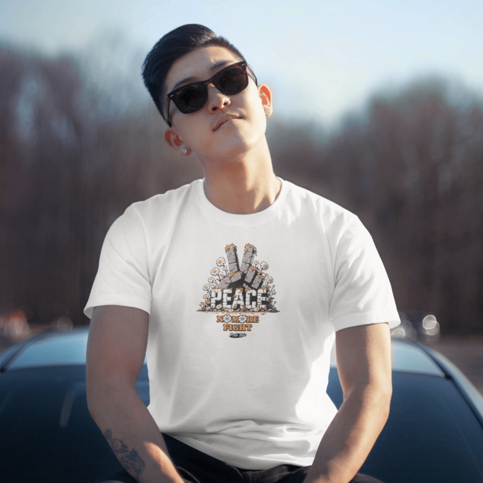 Camiseta Masculina Casual em Algodão Polo Blu Peace Branca do P ao G1