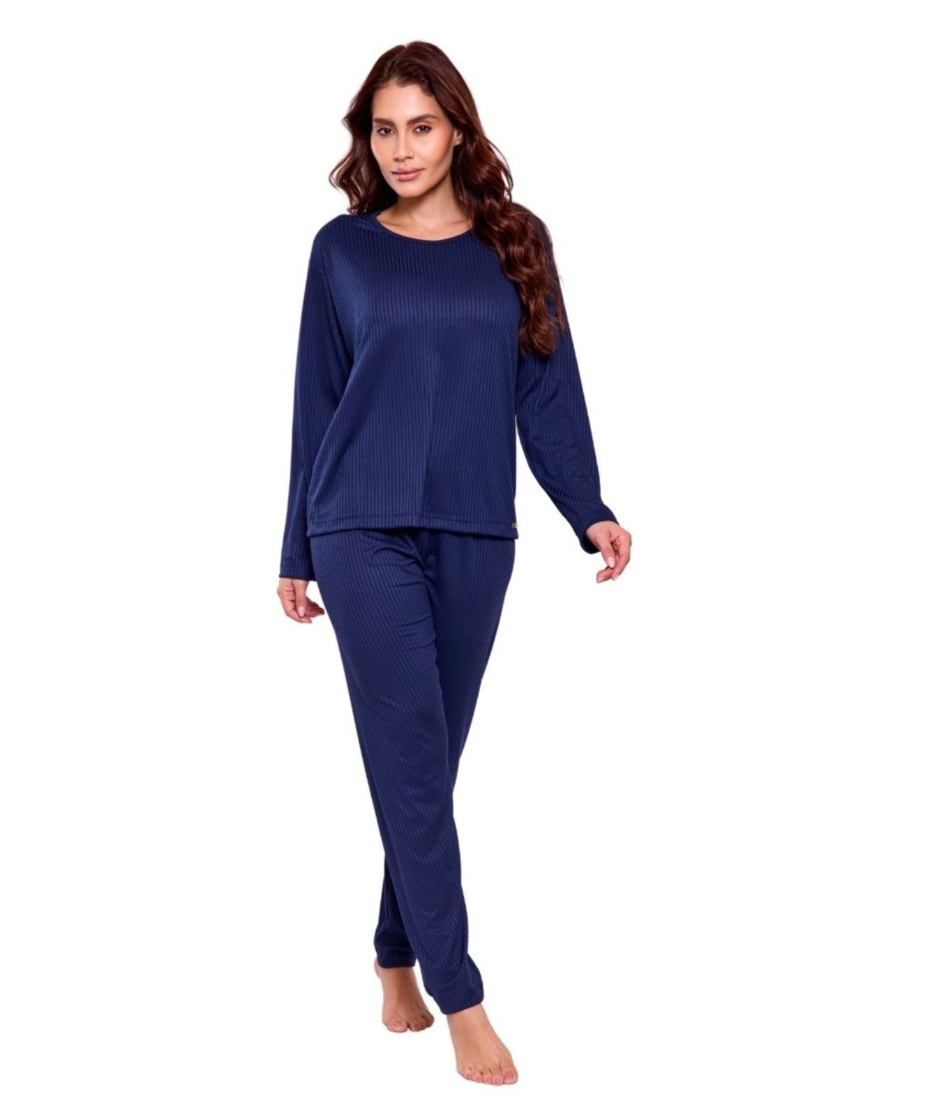 Conjunto de Pijama Frio Inverno ALgodão Liz Feminino Marinho