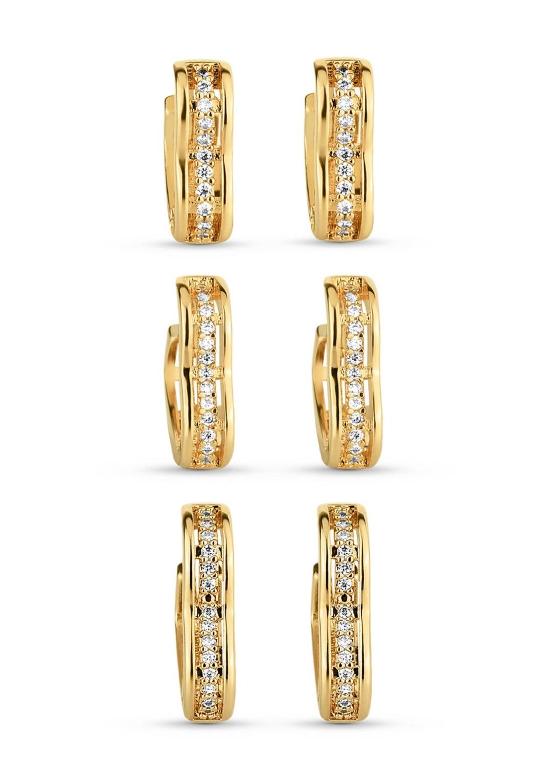 Vista 3 Trio De Brincos Semijoia Argolas Coração Com Zircônias (12-14-16Mm) Banhado A Ouro 18K Br STORE ORA SEMIJOIAS dourado