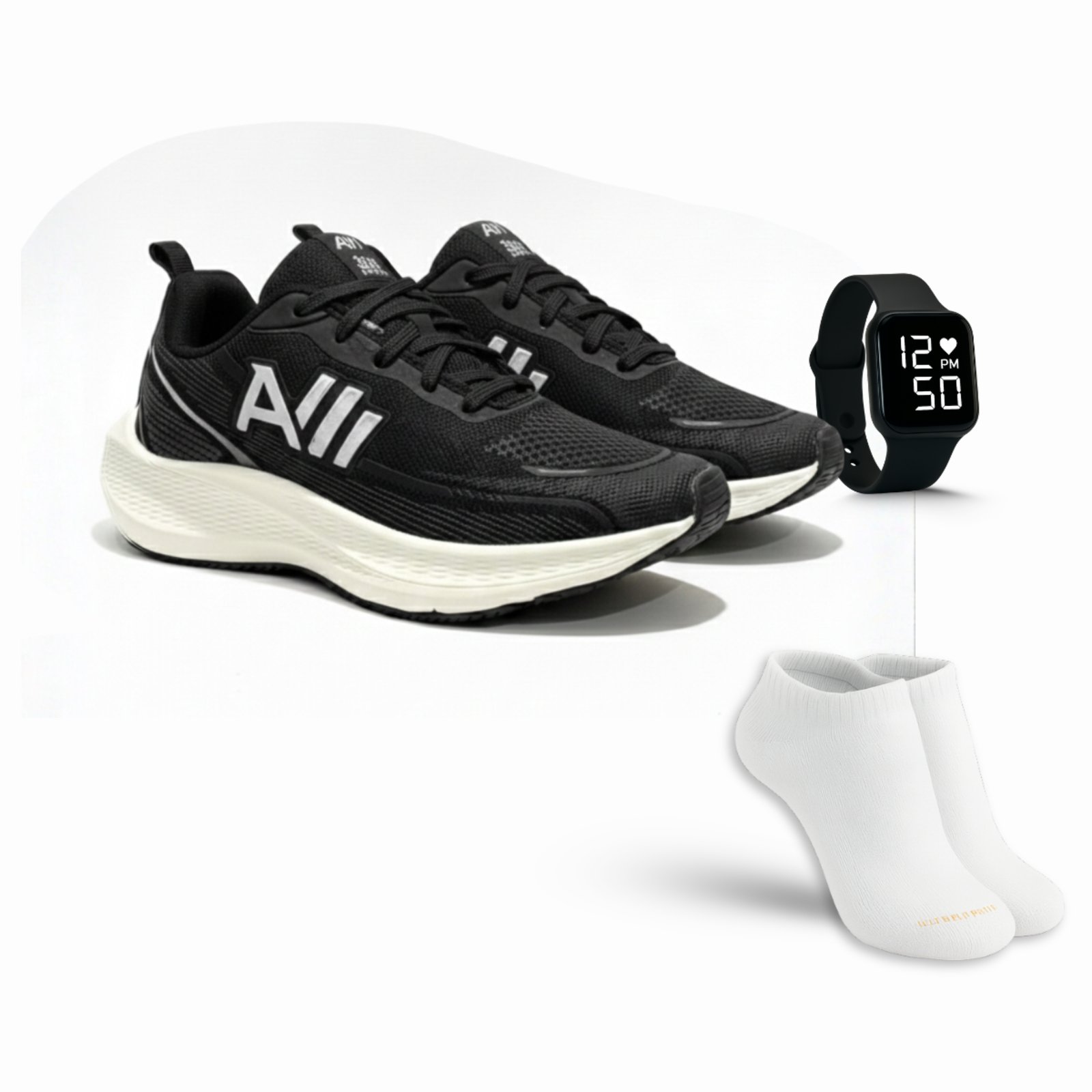Kit Tênis Esportivo Running Conforto + Relógio Digital + Meia