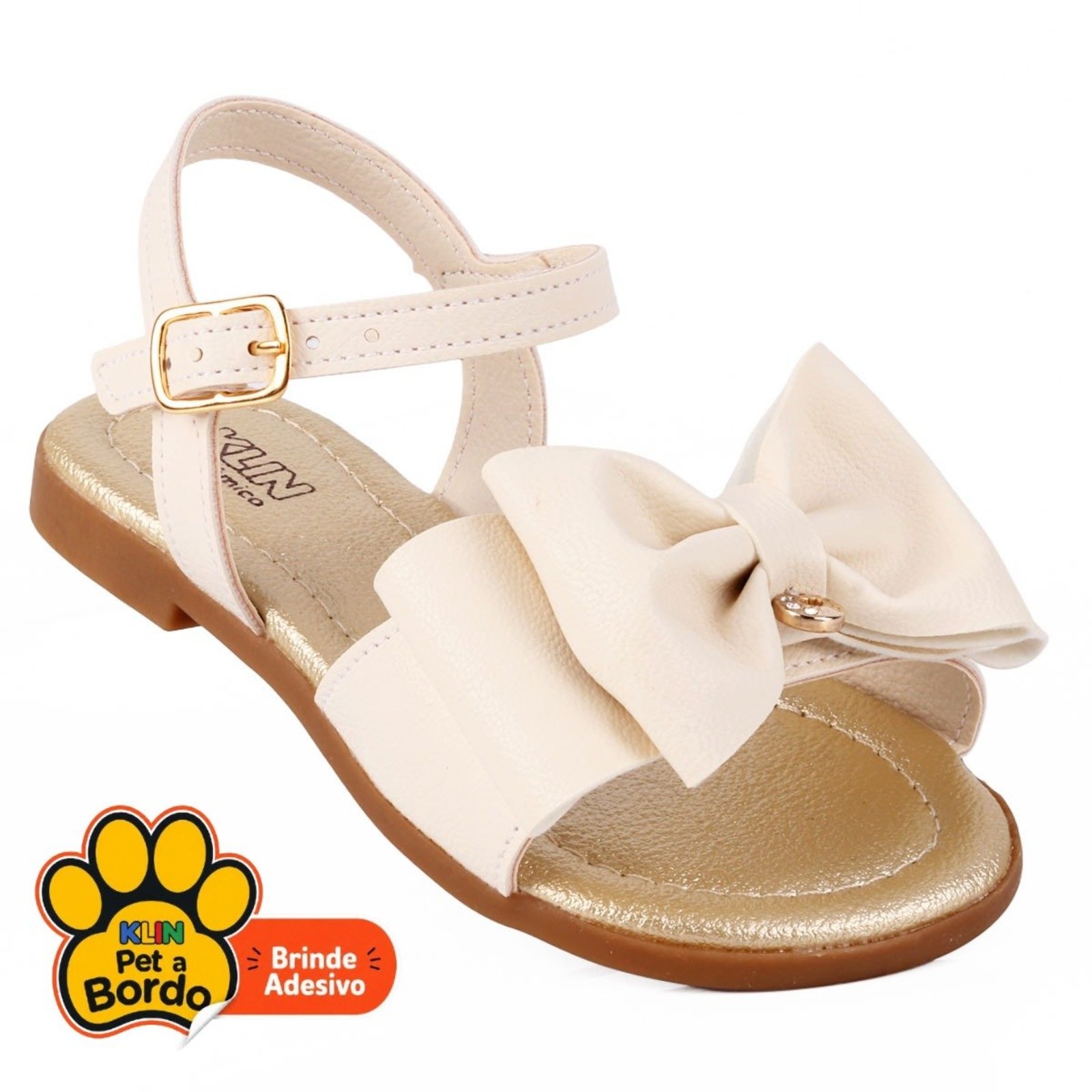 Infantil - Sandália Klin Suami Off-White com Laço e Fivela - Tamanhos 20 ao 27