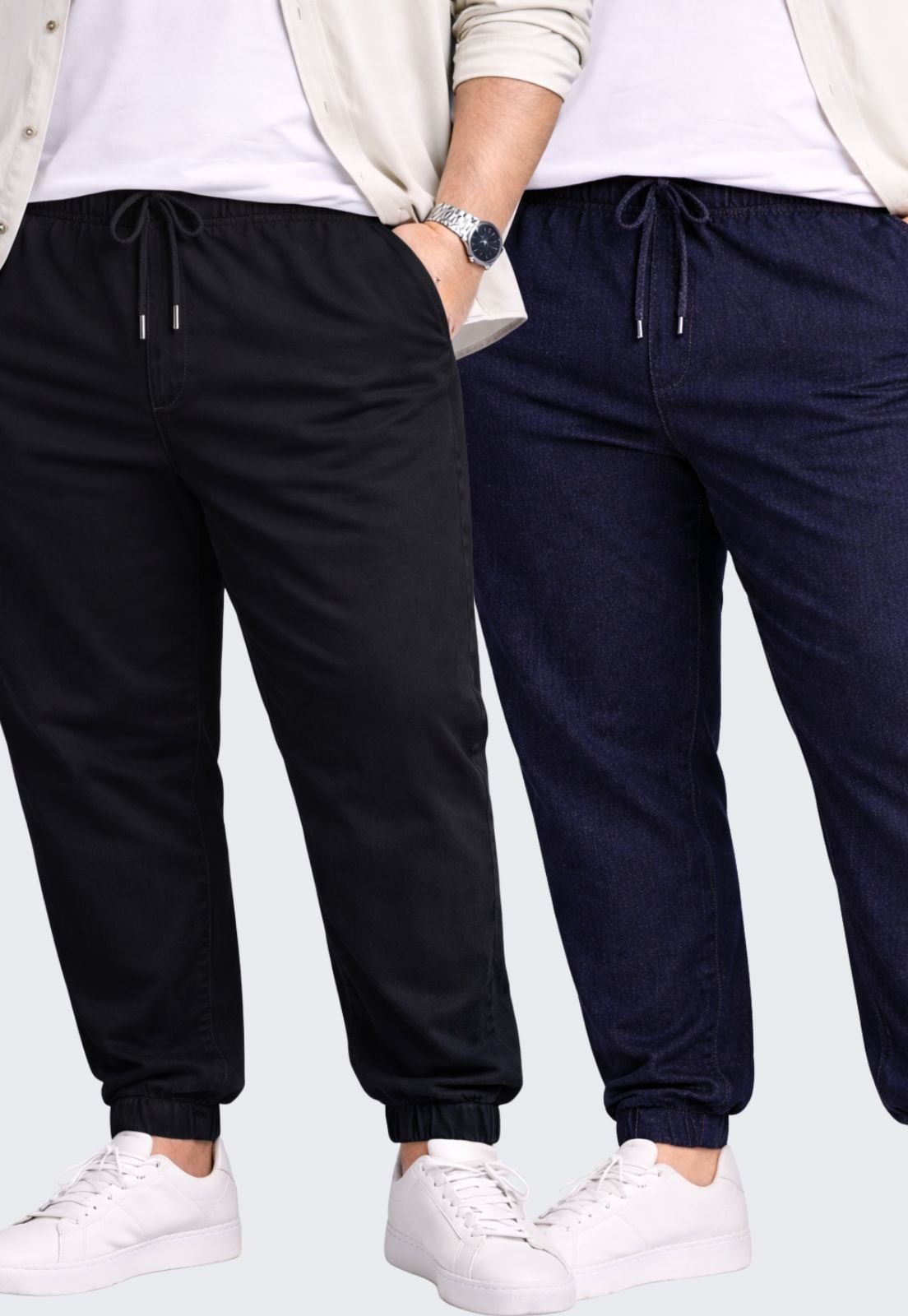 Kit 2 Calça Jogger Plus Size Masculina Daze Modas Jeans Escuro Preto