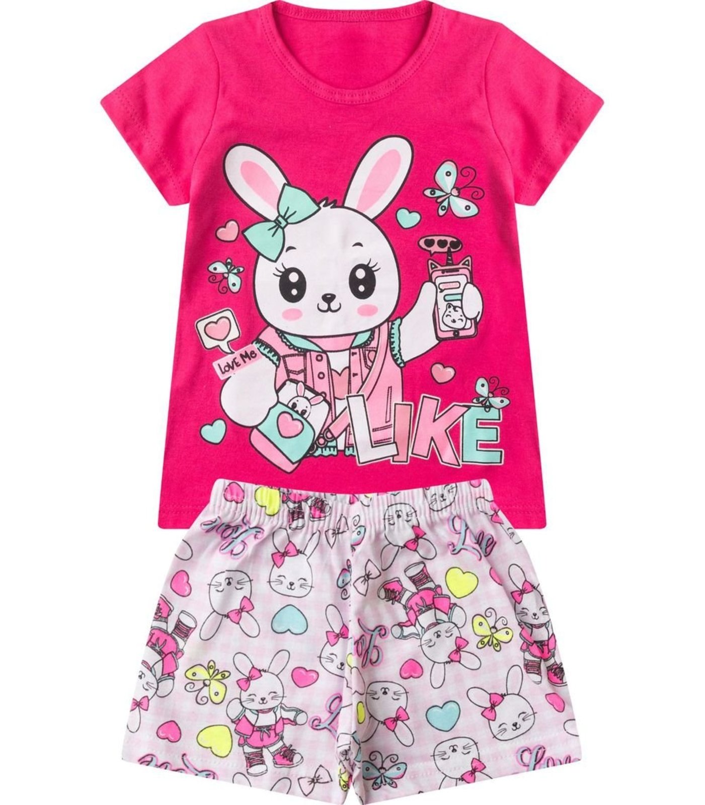 Pijama Verão Menina Brilha no Escuro Kappes Rosa