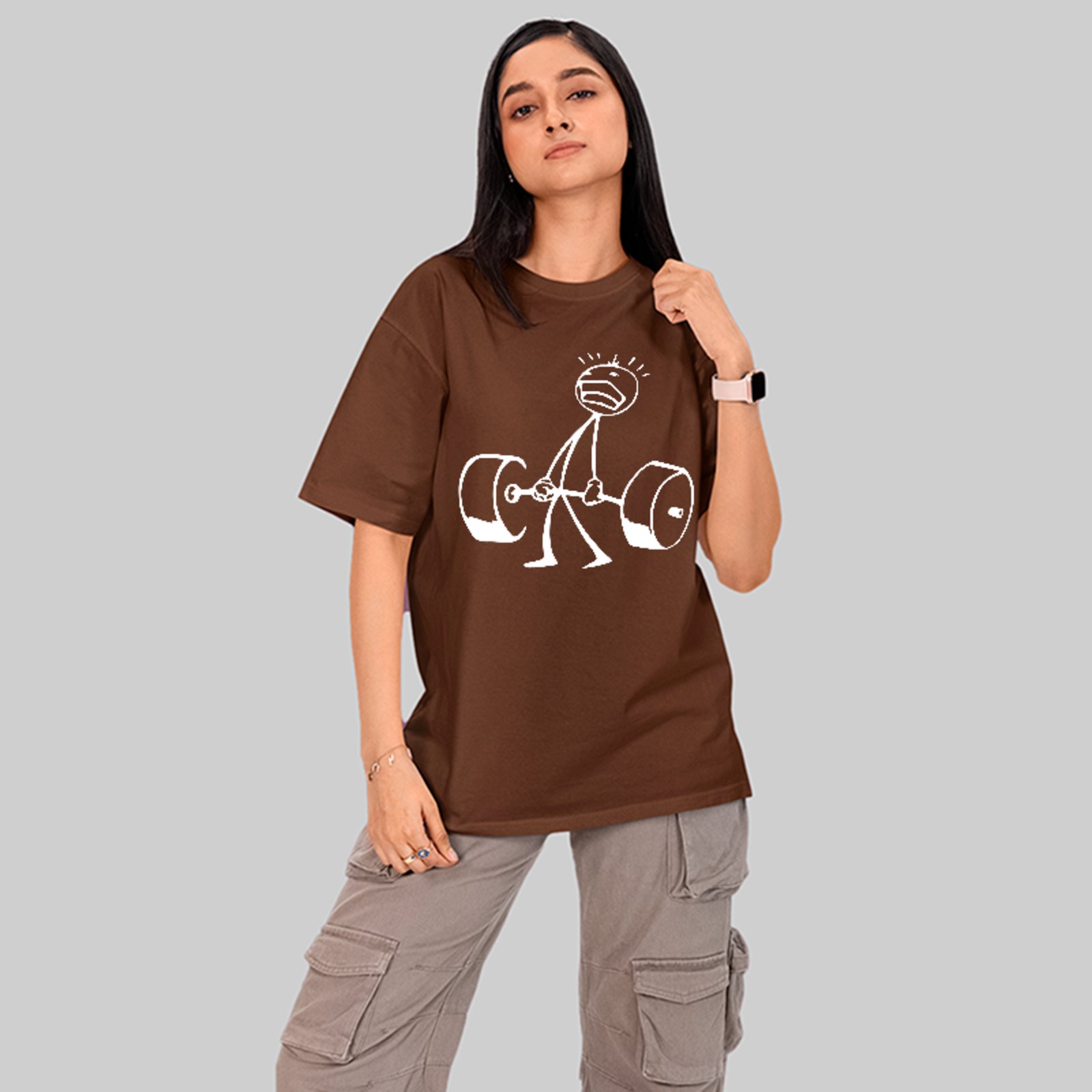Camiseta Oversized Gym Funny Treino Pesado Academia Unissex Marrom