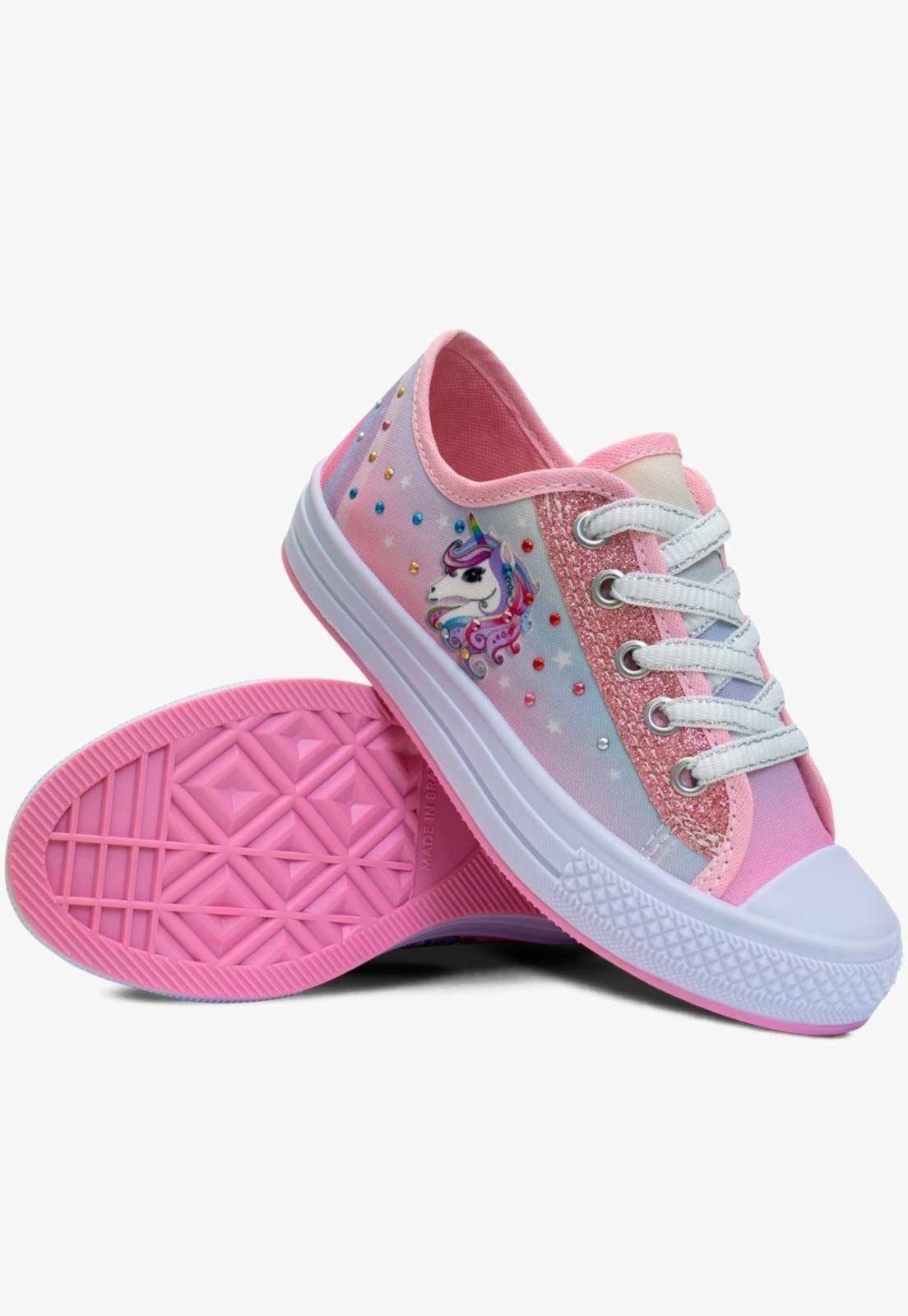 Vista 3 Infantil - Tênis Feminino Pópidi Escolar Unicórnio rosa Pópidí rosa