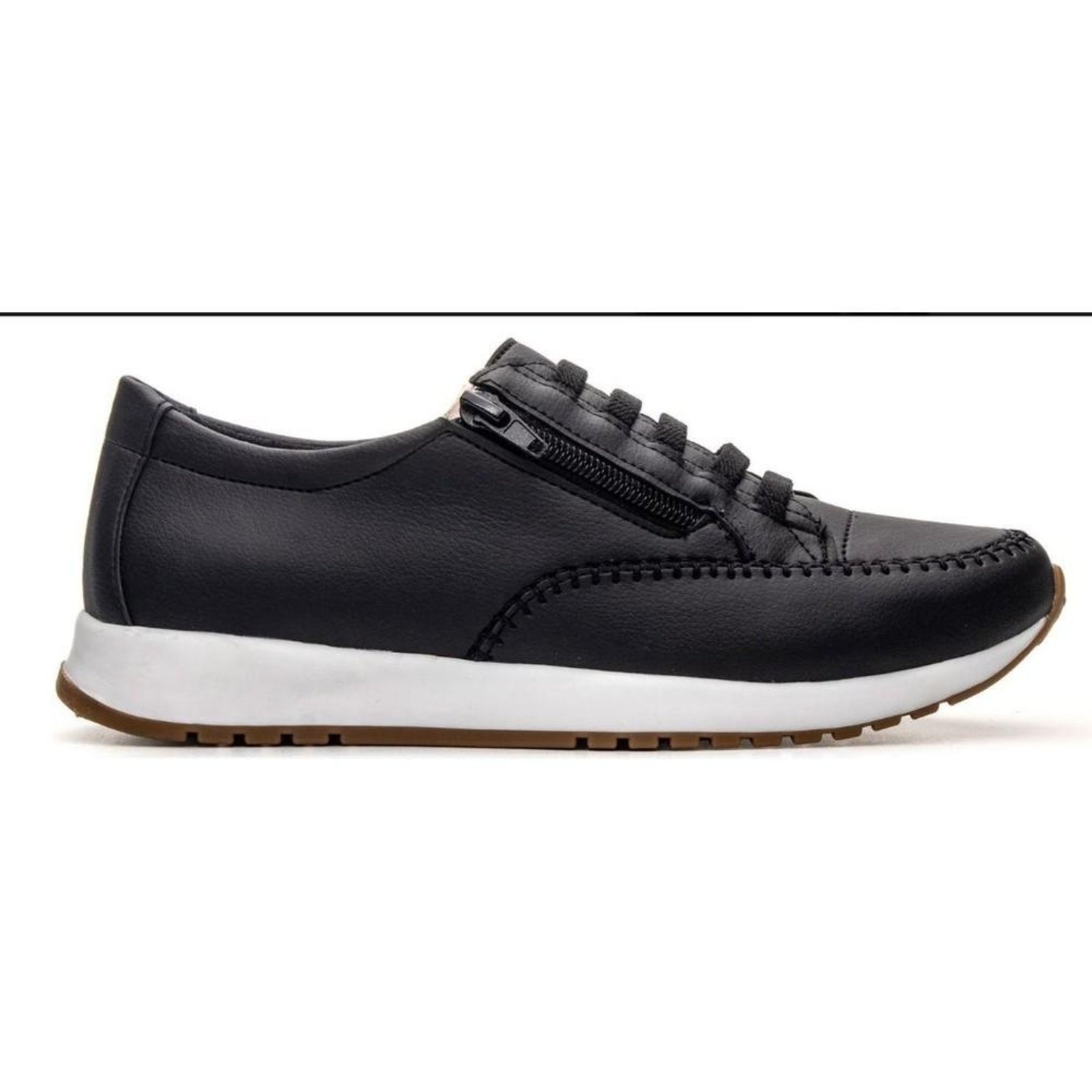 Tênis Feminino Casual Zíper Versátil Bege 35 Preto