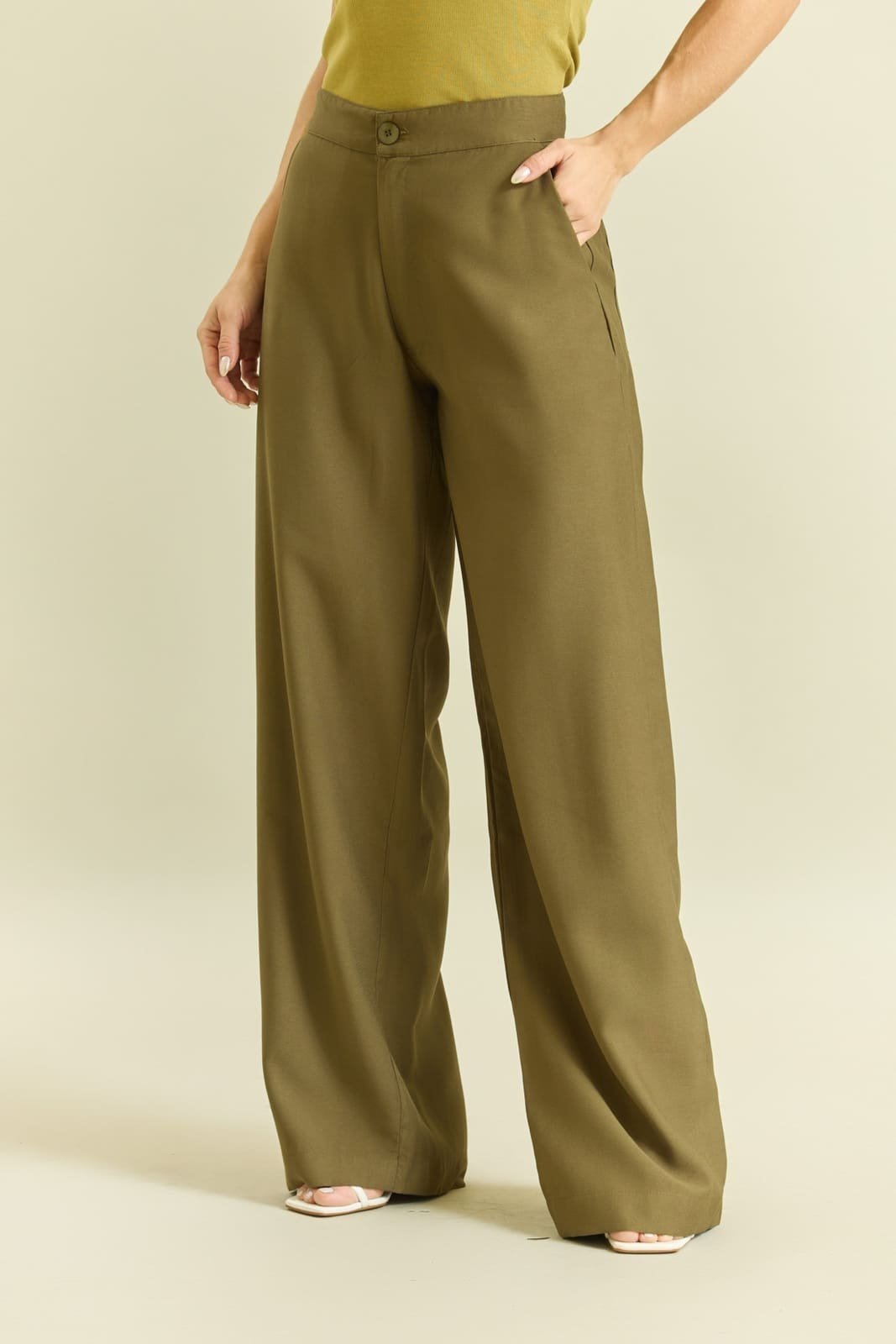 Calça Em Viscose Feminina Pantalona Lemier Collection Verde