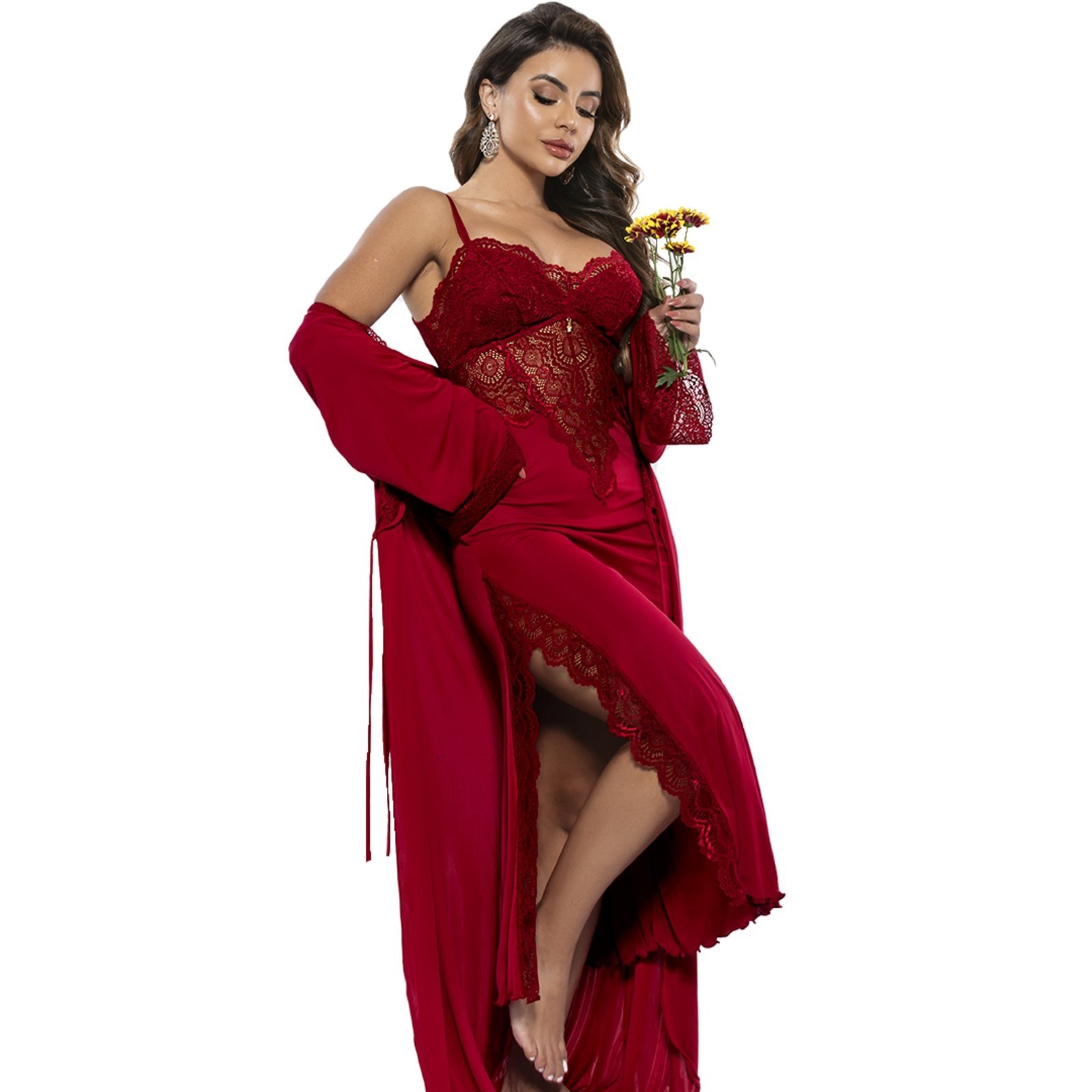 Kit Camisola e Robe Tetê variedades Microfibra Poliamida Cereja