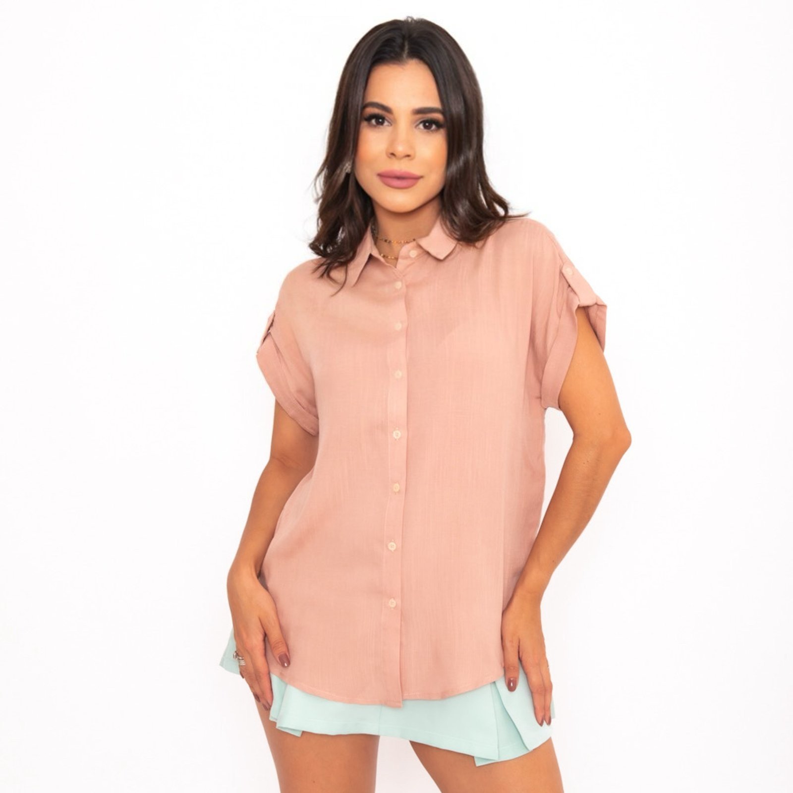 CAMISA ALFAIATARIA MANGA CURTA VISCOSE COM MARTINGALE NUDE