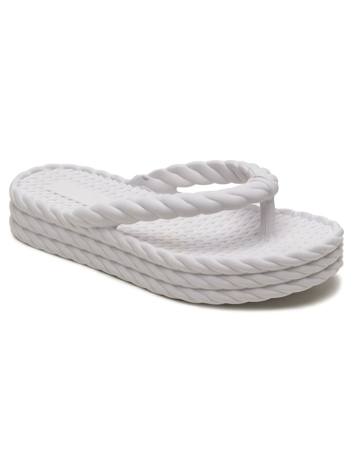 Chinelo de Dedo Feminino Tira Trançada Plataforma Leve Branco