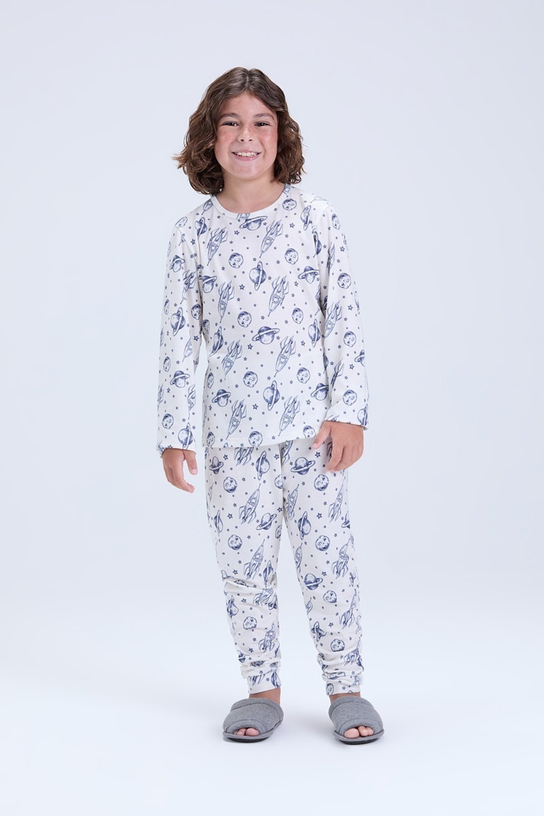 Vista 2 Pijama Masculino Inverno Sublimado Off Espacial VIDA COSTEIRA off-white VIDA COSTEIRA off-white