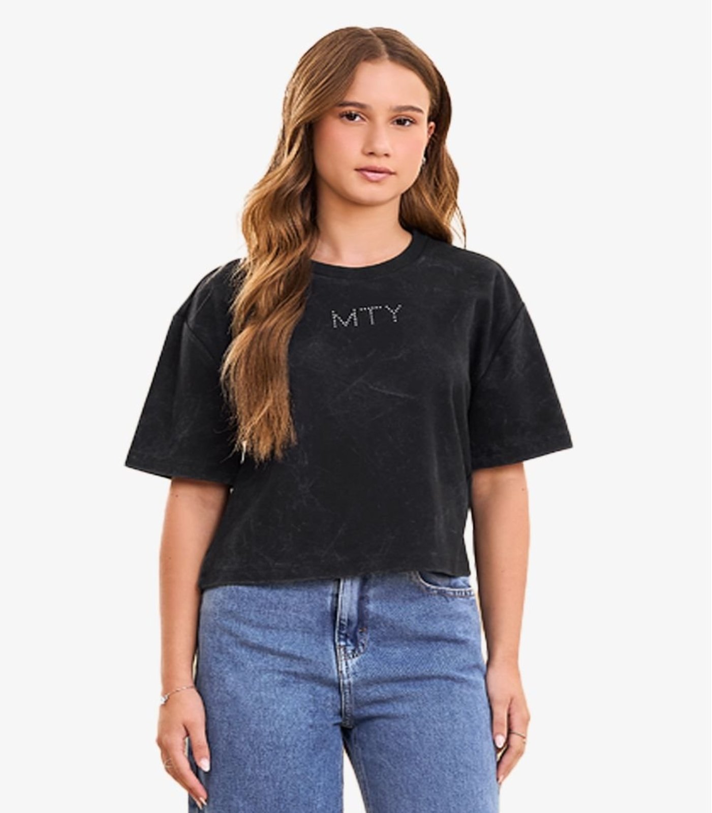 Infantil - Blusa Feminina Box Com Strass Minty Preto