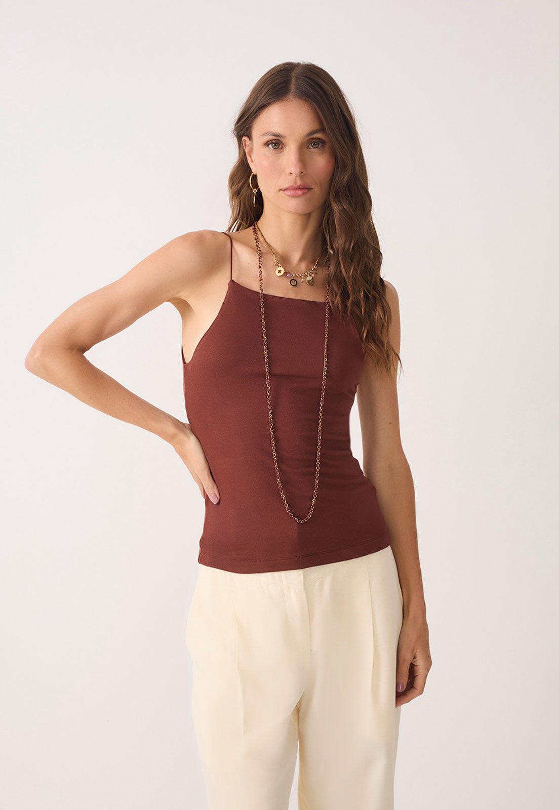 Vista 2 Blusa Feminina Dress To Alças Finas marrom Dress to marrom