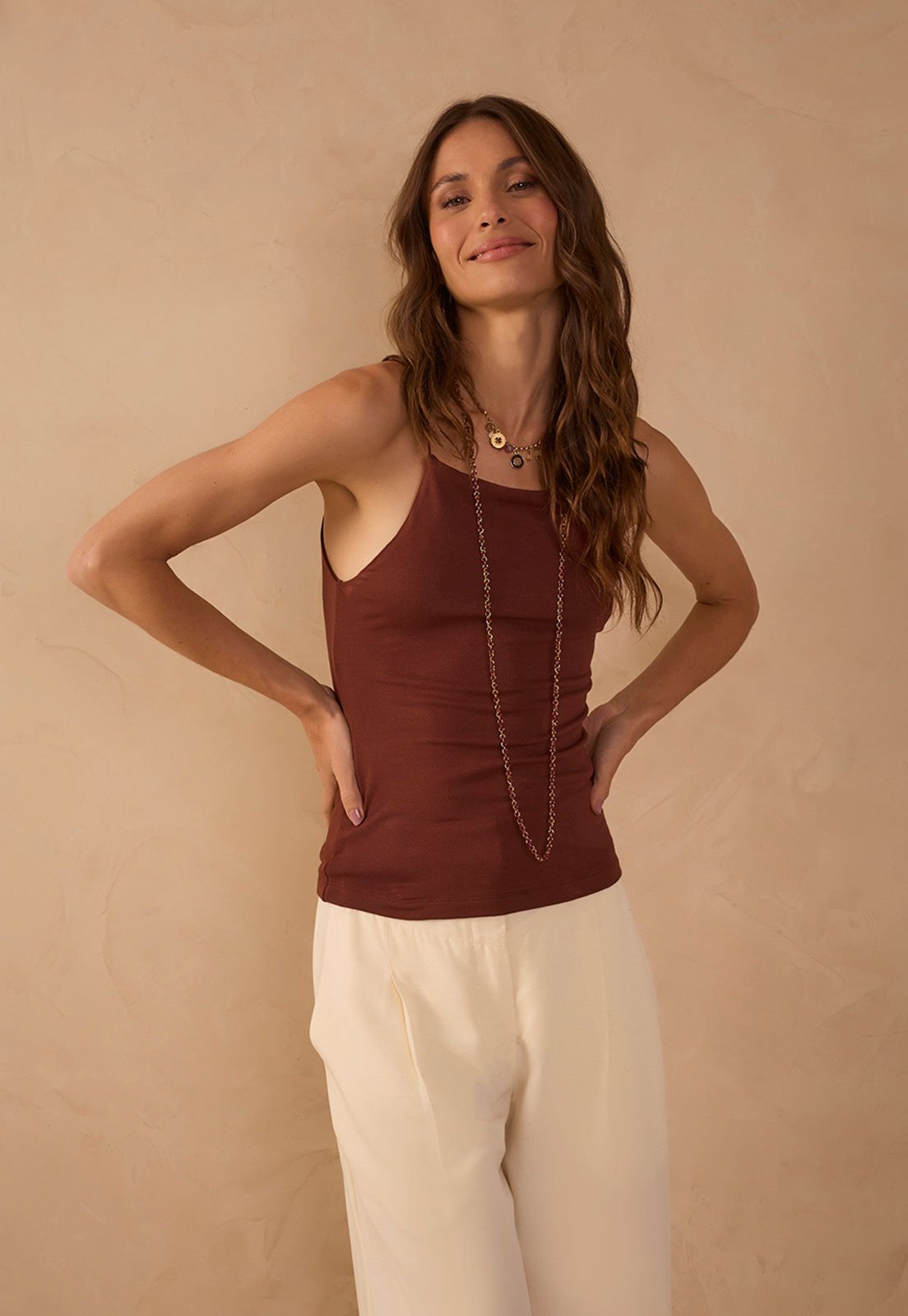 Vista 3 Blusa Feminina Dress To Alças Finas marrom Dress to marrom