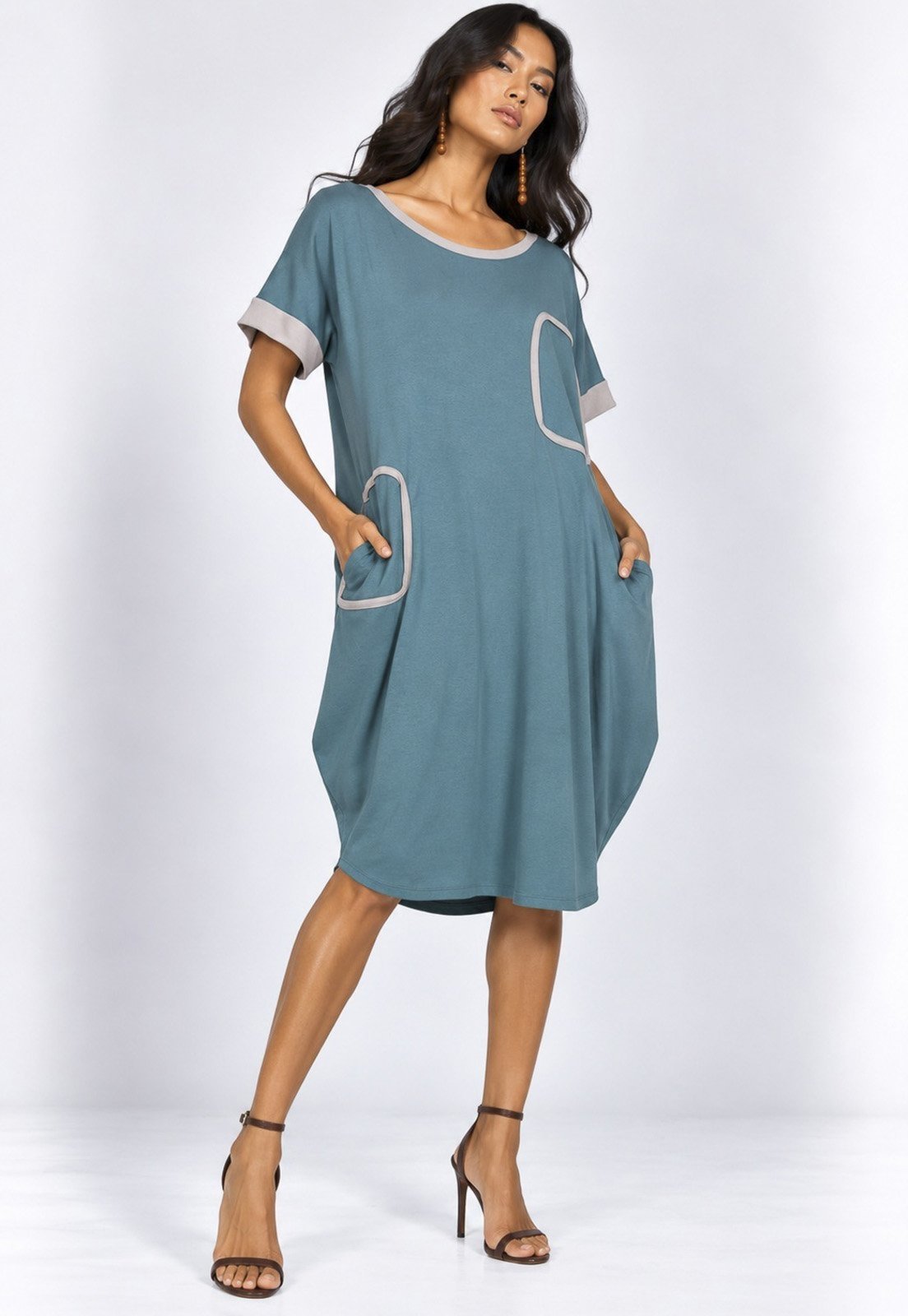 Vestido Amazonia Vital Midi Tribalê Malha Plus Bicolor Verde Sálvia