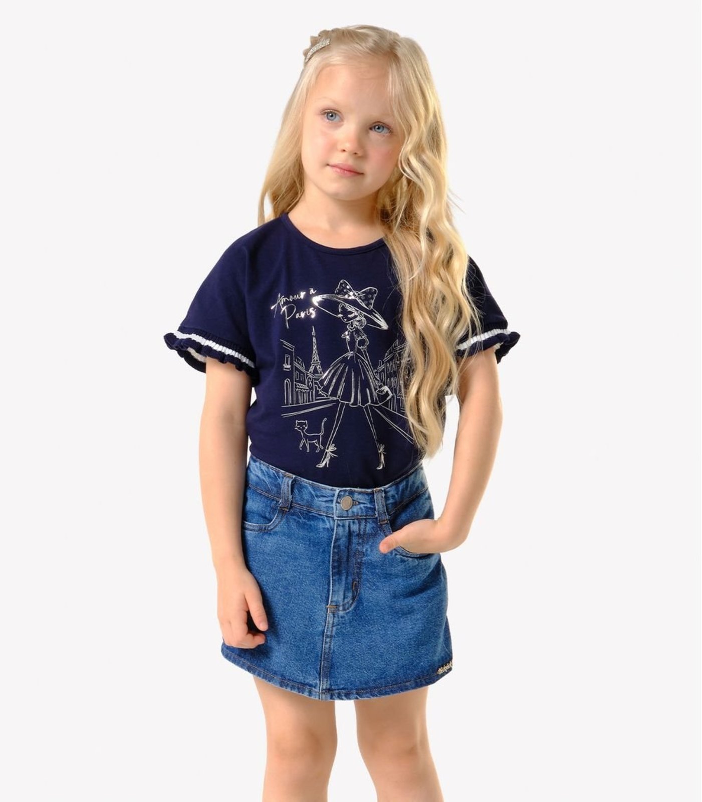 Infantil - Shorts Saia Jeans Trick Nick Azul