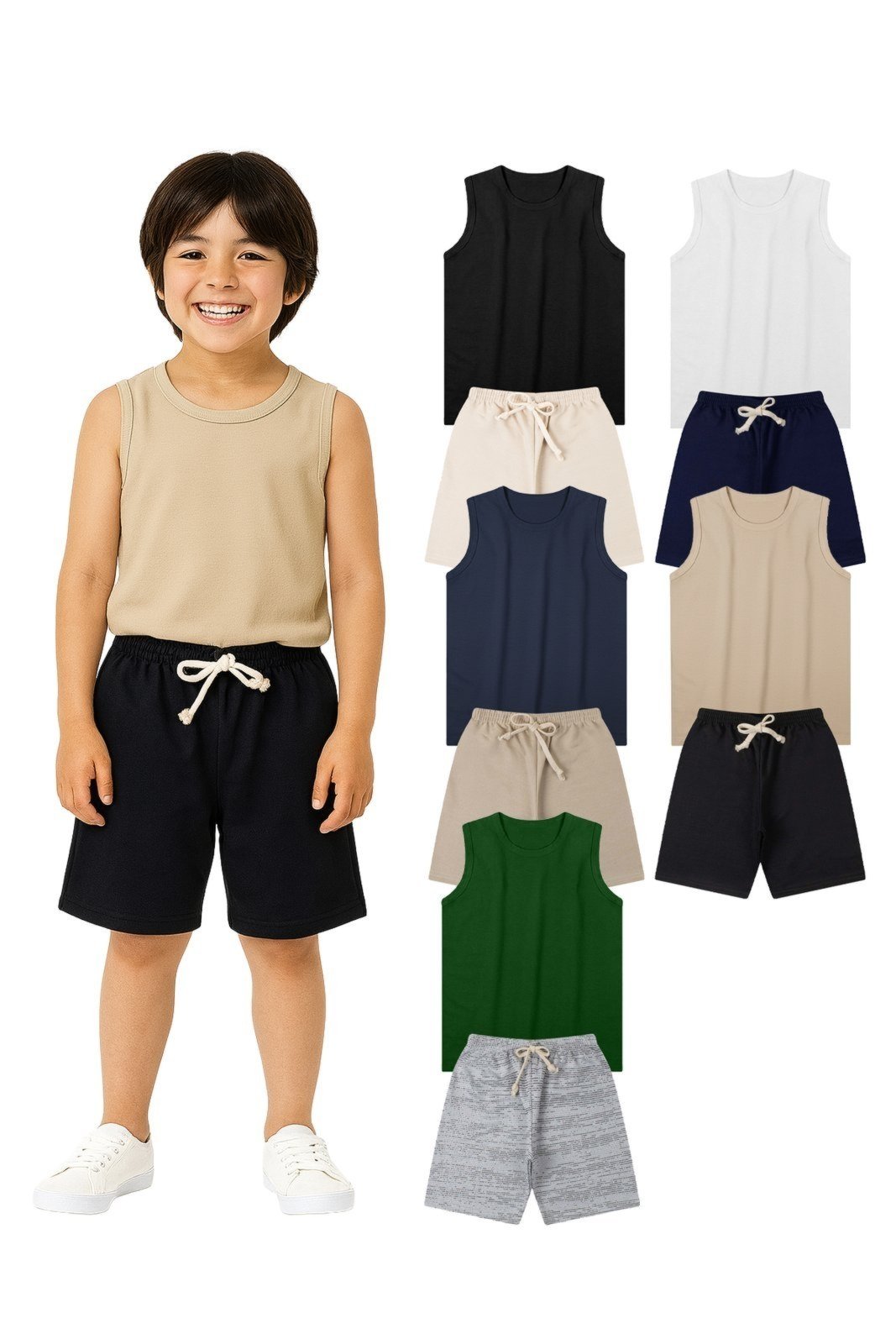 Vista 2 Infantil - Kit Sortido 3 Conjuntos Menino de Regata + Bermuda Babei no Look multicolorido Babei no Look multicolorido