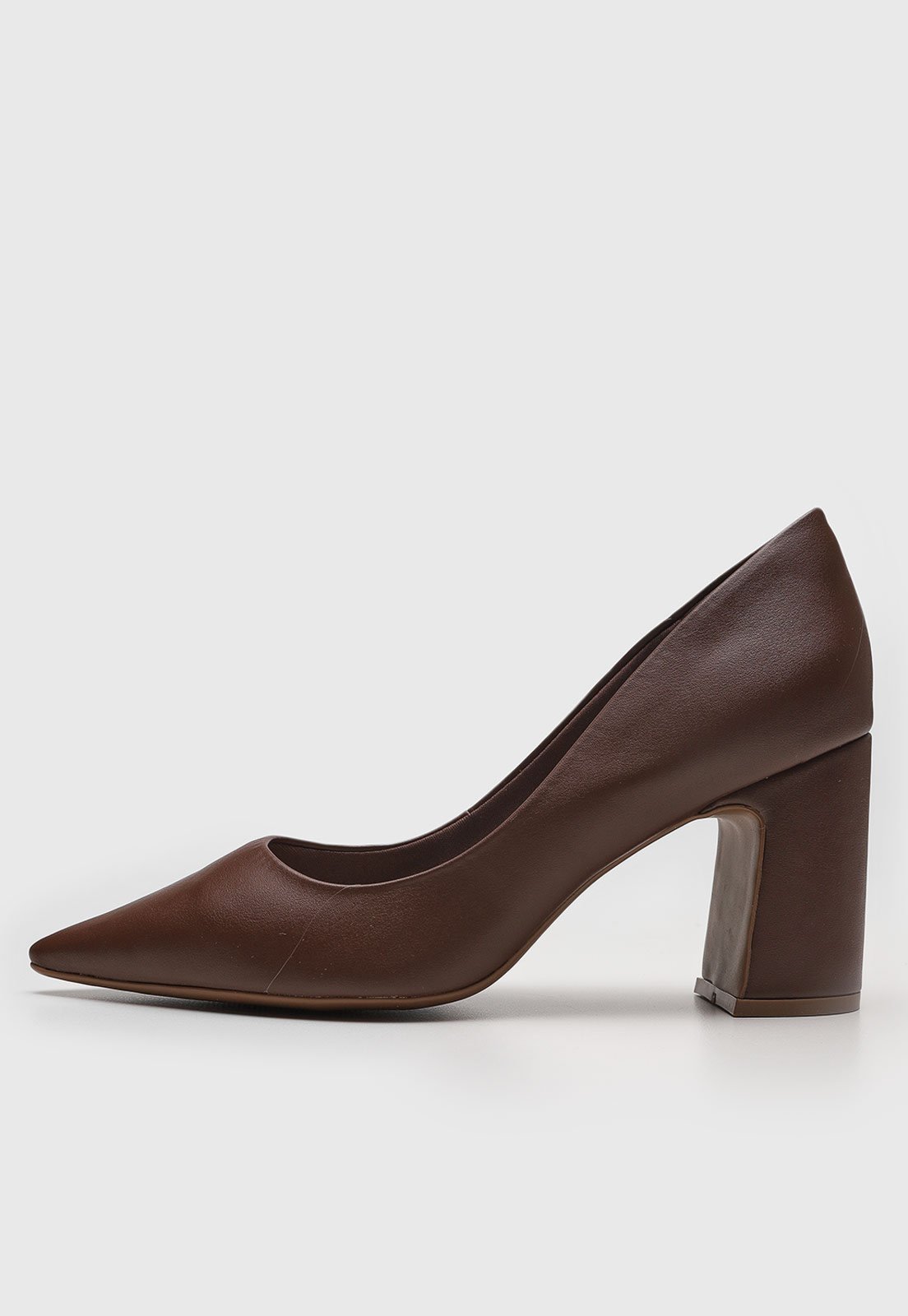Scarpin Feminino cê Salto Bloco Bico Fino Marrom