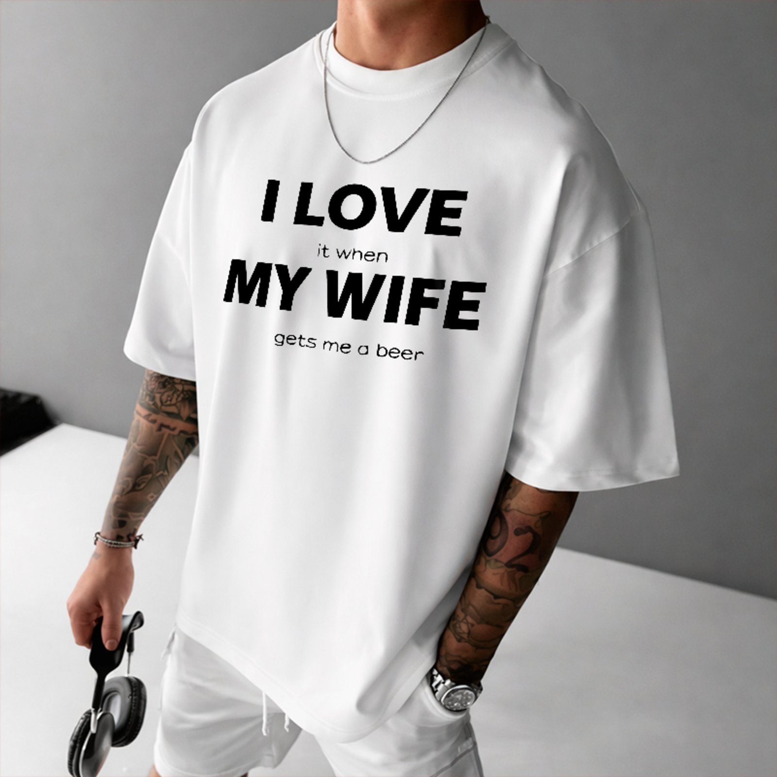 Camiseta Oversized Humor Casal Beer Style Unissex Branco