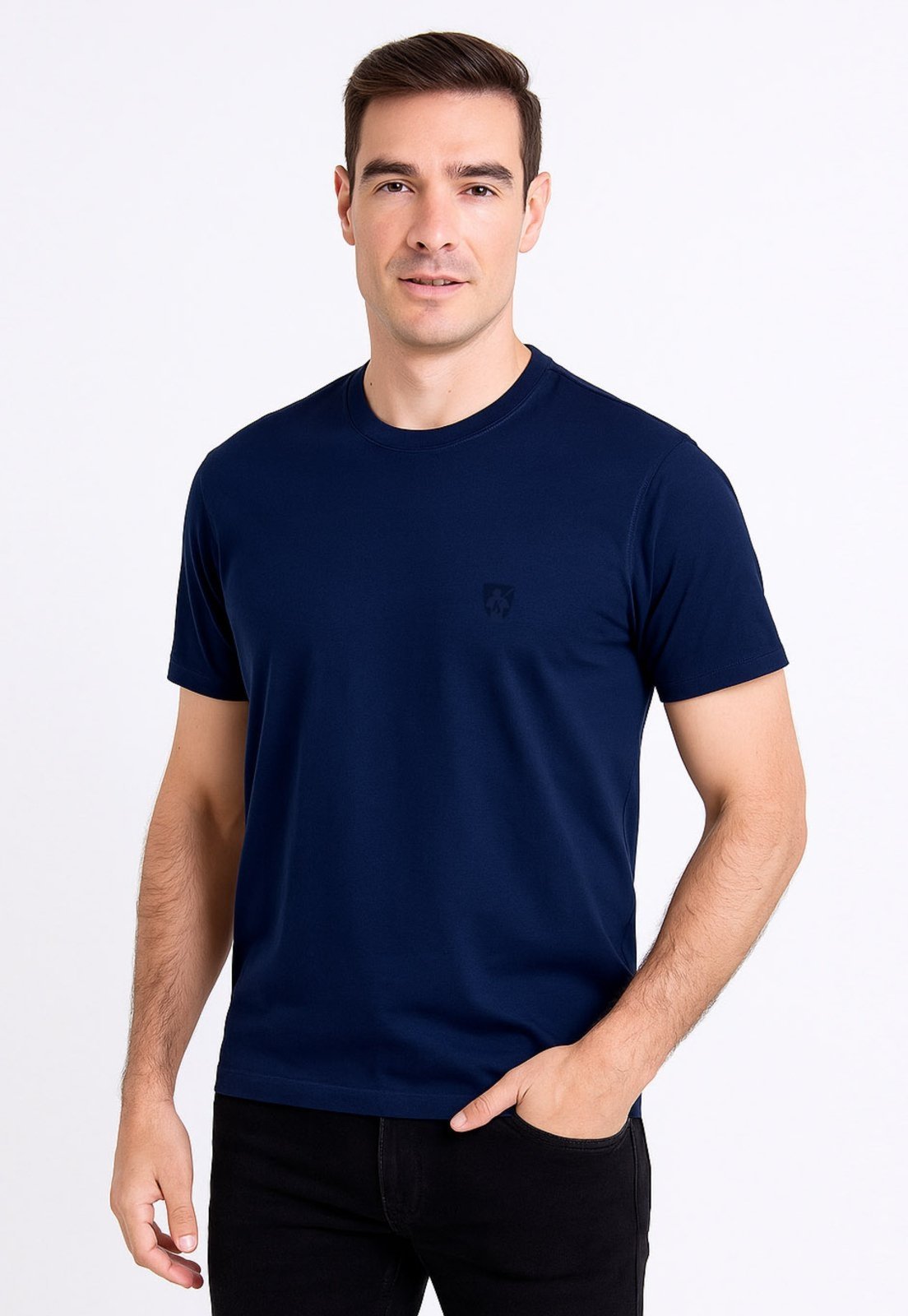Camiseta Mr.Kitsch Gola Careca Elastano Marinho