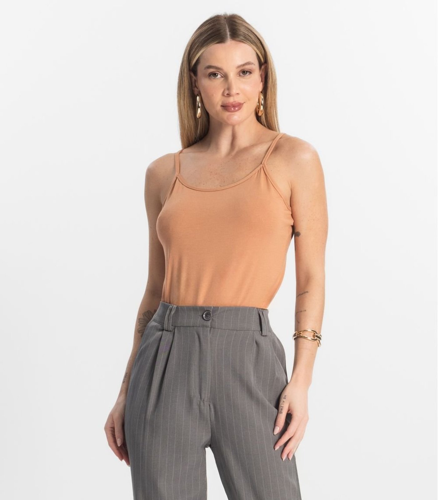 Blusa de Alça Feminina Viscotorcion Básica Rovitex Marrom