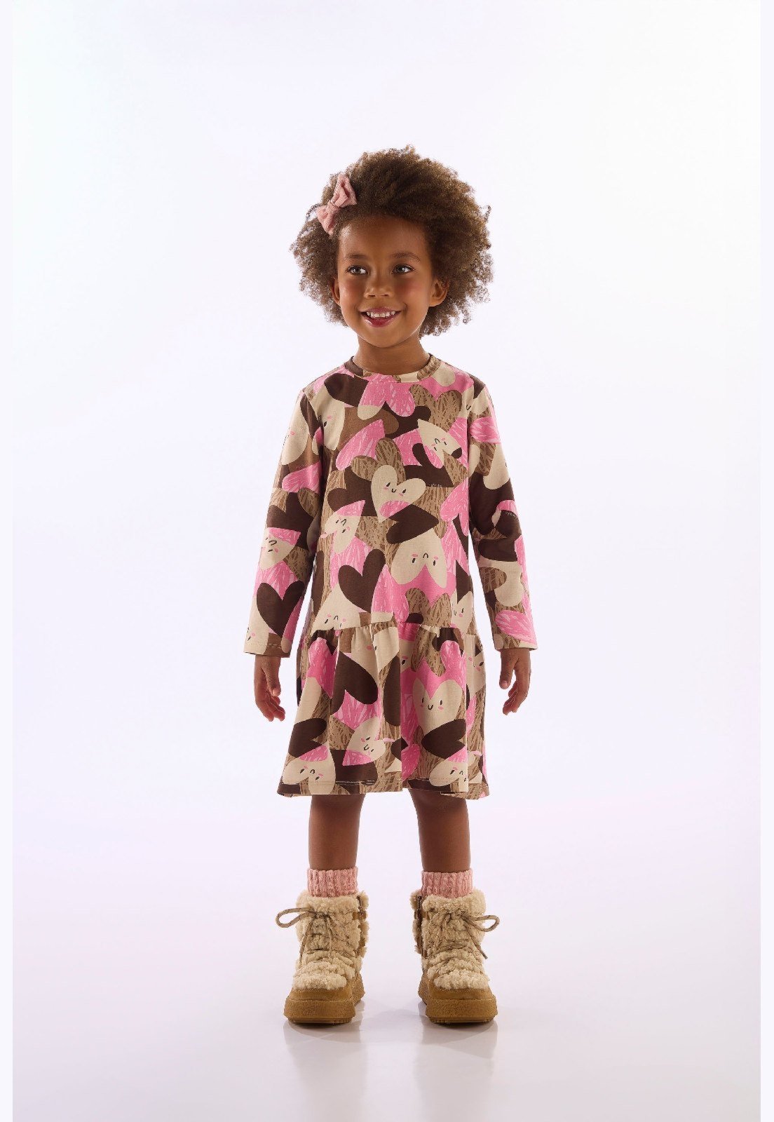 Infantil - Vestido Cotton Manga Longa Up Baby Marrom