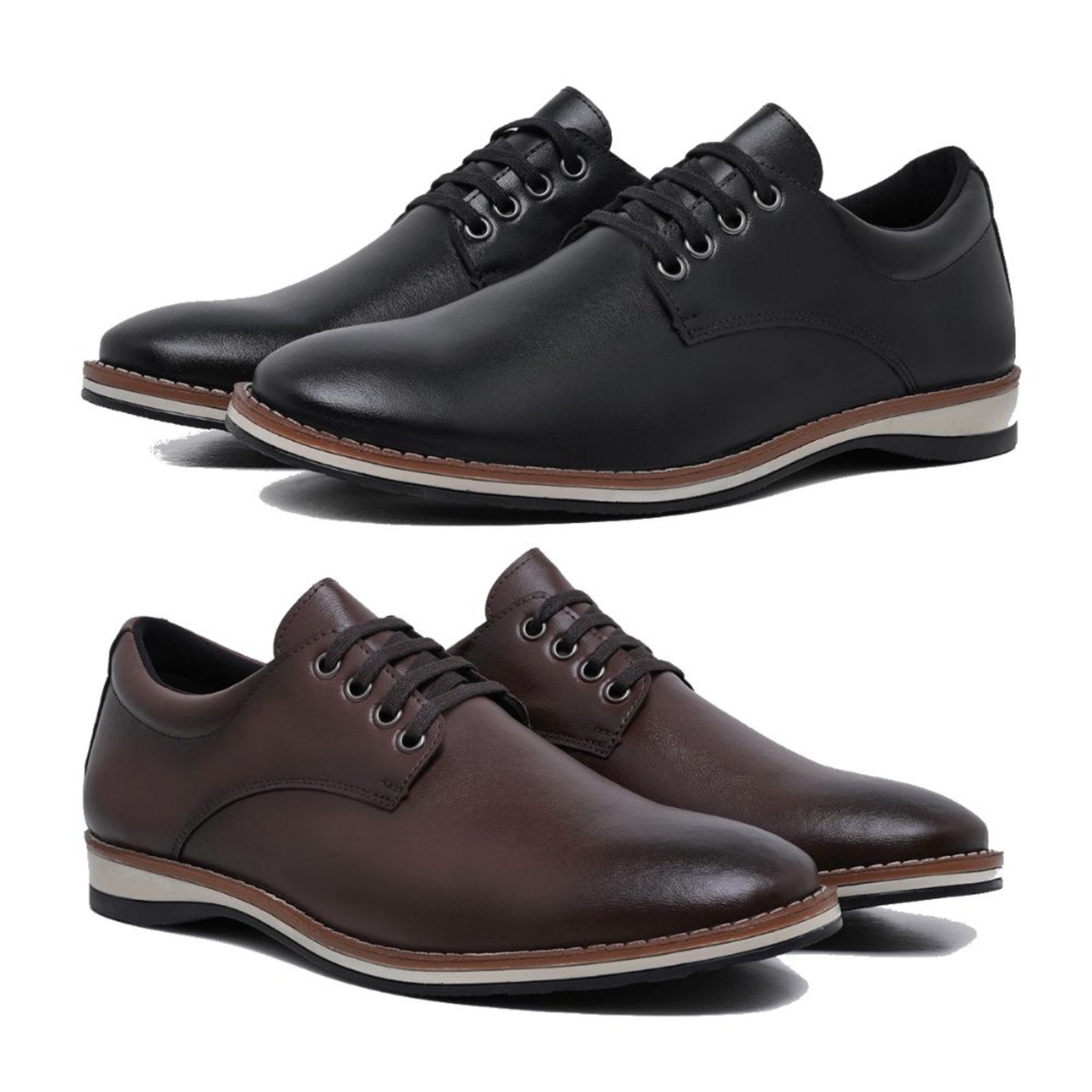 Kit 2 Sapato Social Oxford Masculino com Cadarço Moderno Elegante Preto e Café